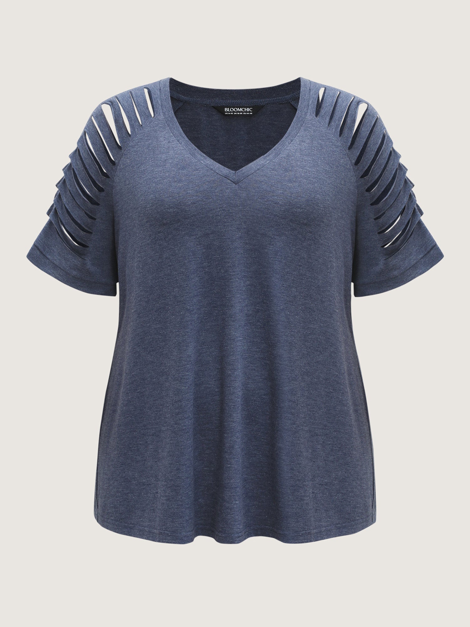 Cut-Out Sleeve V Neck T-Shirt