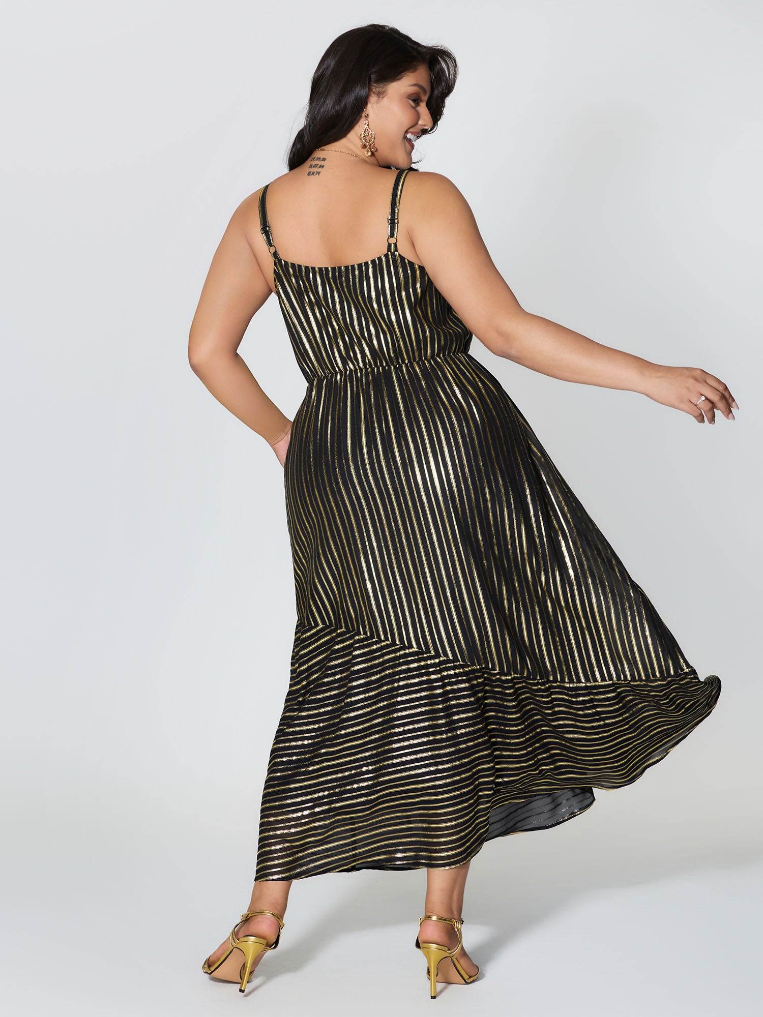 Shimmery Adjustable Gold Stamped Maxi Dress