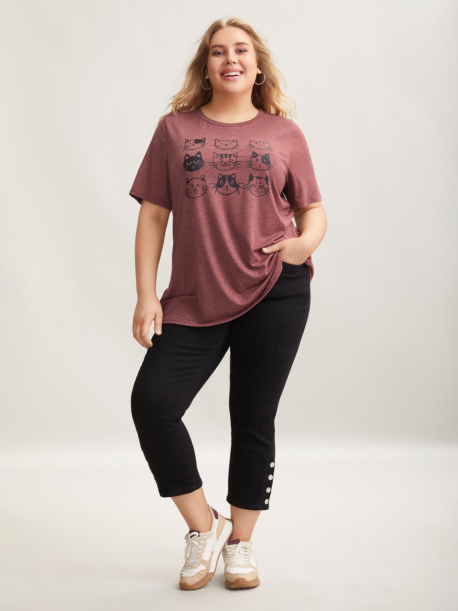 Playful Cats Print Crew Neck T-Shirt