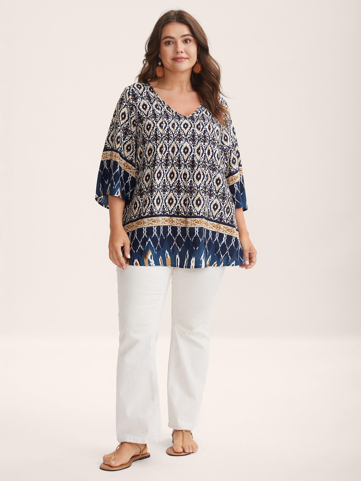 Pin-Tuck Pleat Ornate Print Relaxed Fit Shirt