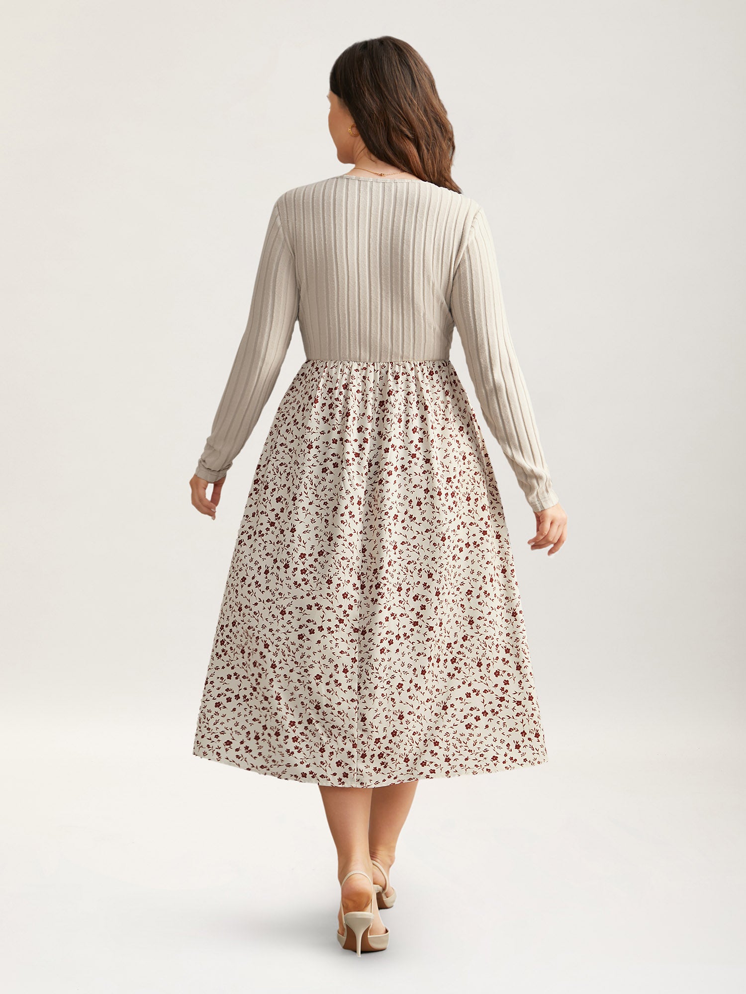 Ditsy Floral Patchwork Texture Midi Dress