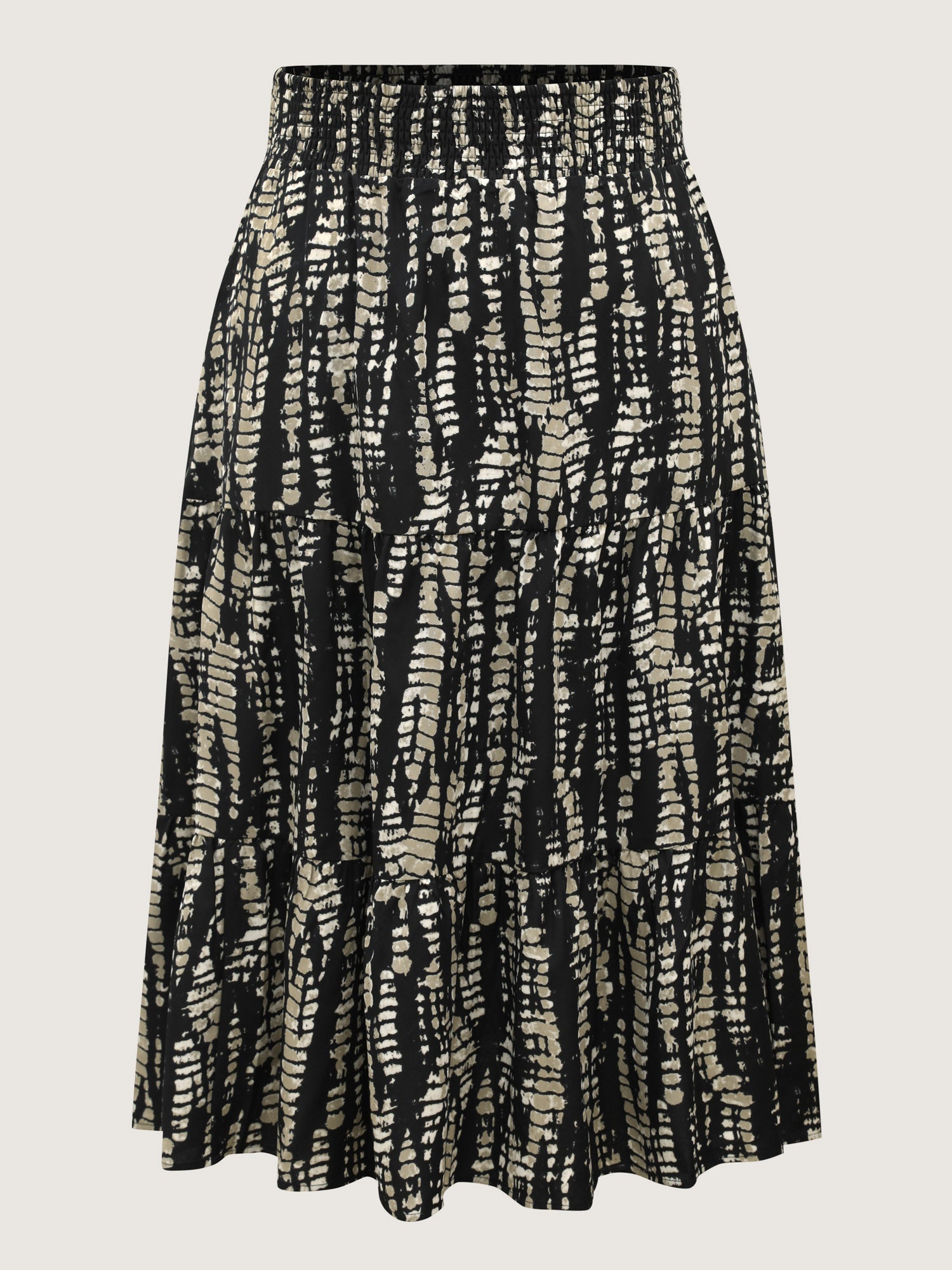 Geometric Shirred Ruffle Layered Hem Skirt