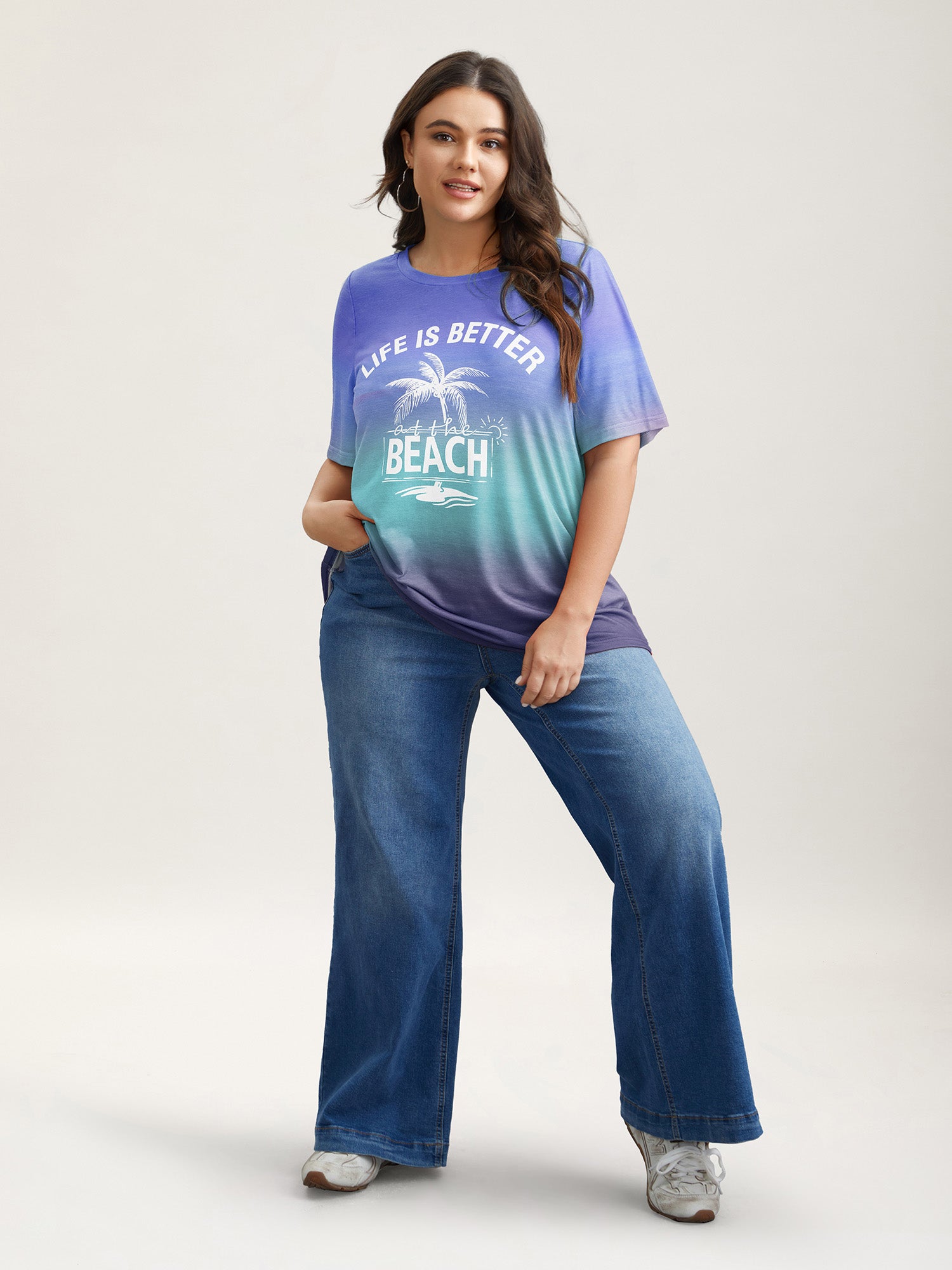 Gradient Beach Print Fitted T-Shirt