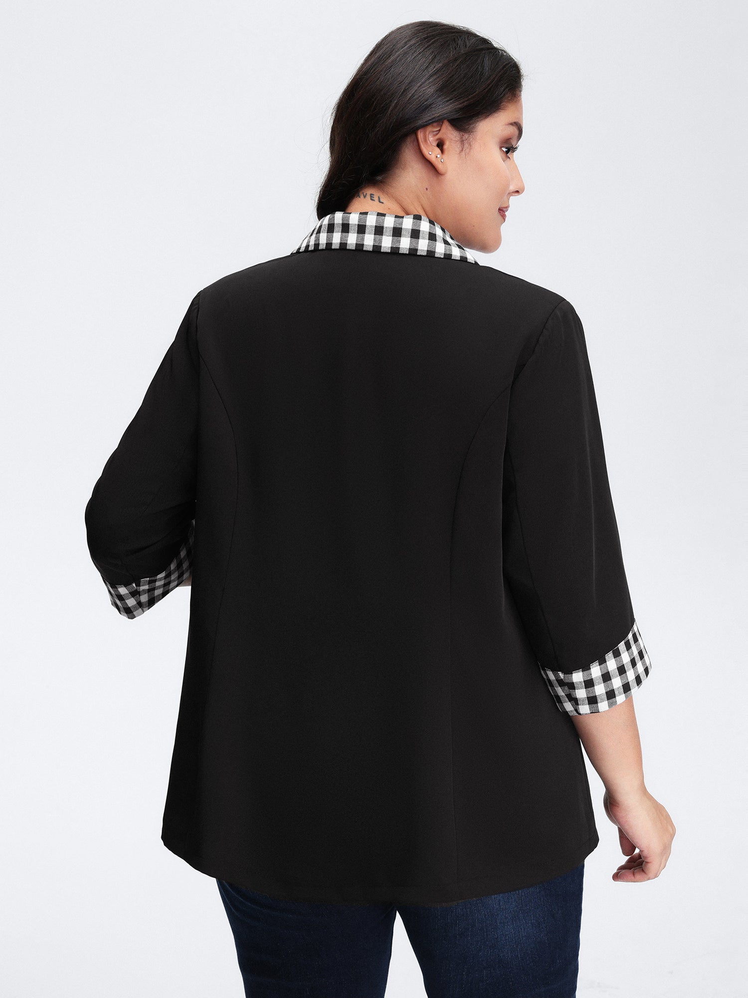 Checkered Contrast Button Blazer