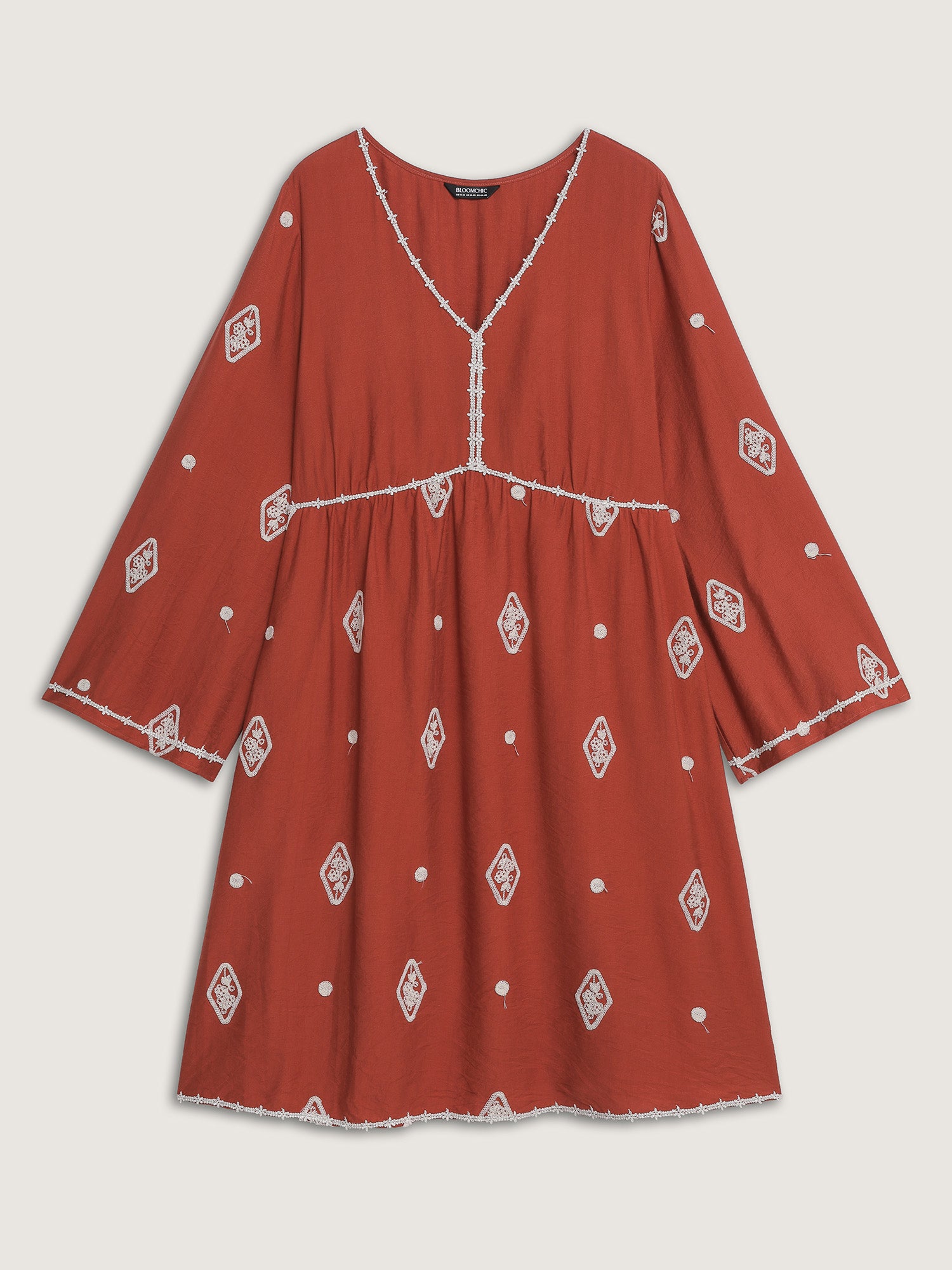 Embroidered Stretchy Waist Contrast Midi Dress