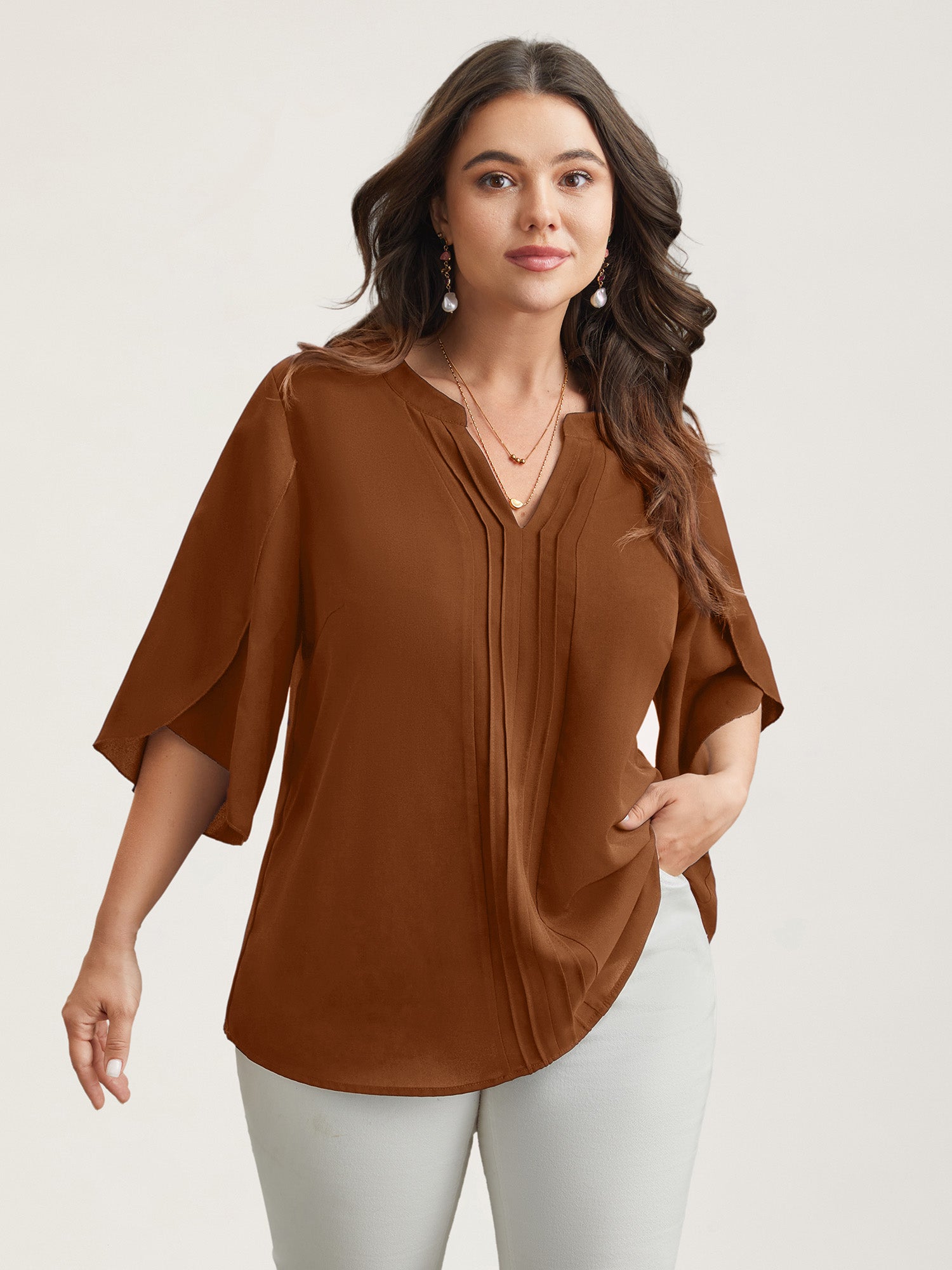 Petal Sleeve Toothpick Pleats Shirt