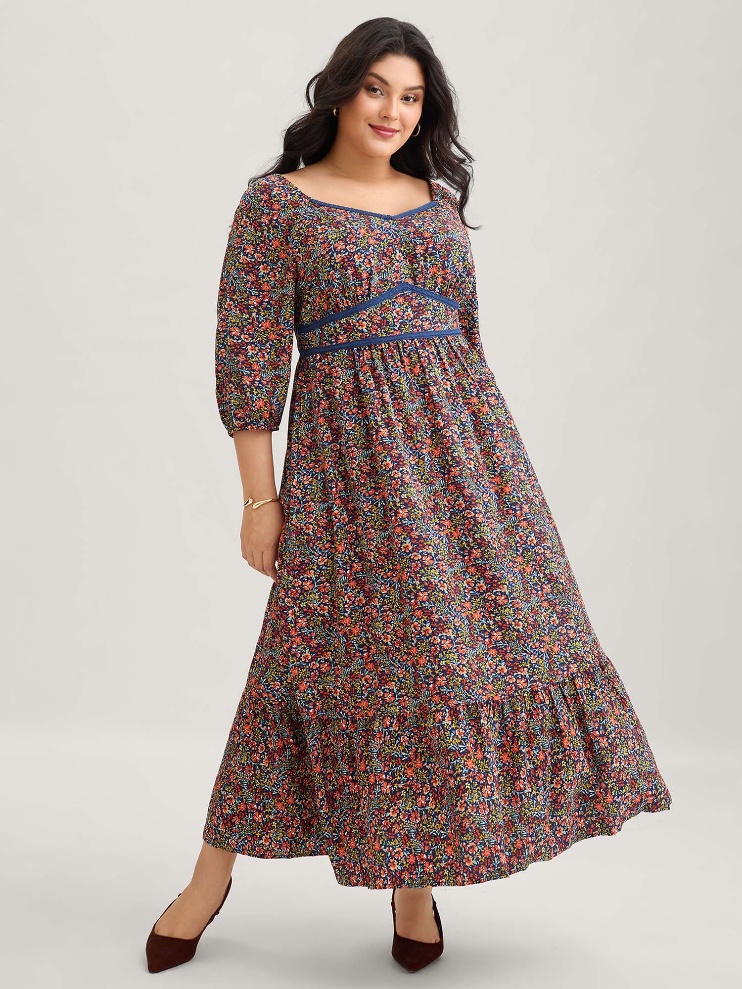 Ditsy Floral Woven Ribbon Maxi Dress