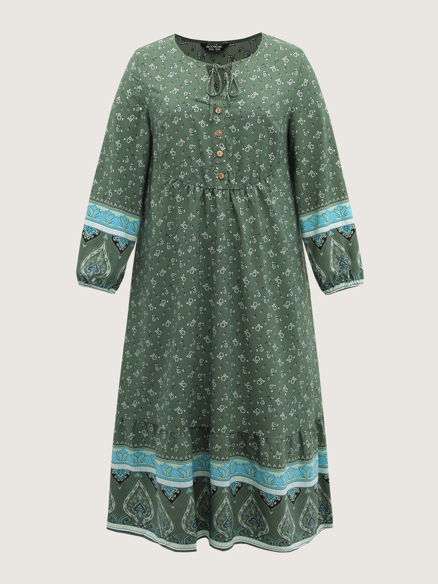 Floral Print Long Sleeve Contrast Maxi Dress