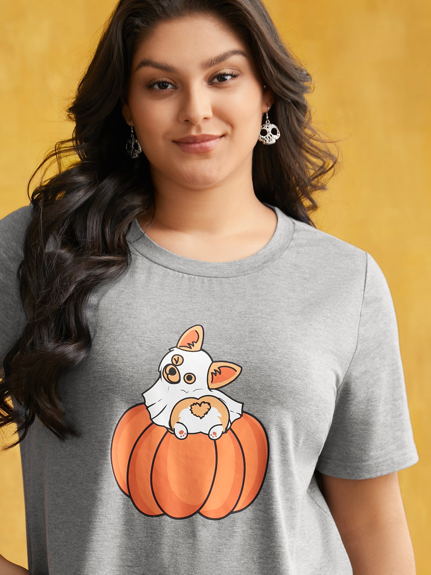 Pumpkin & Corgi Printed Relaxed Fit T-shirt