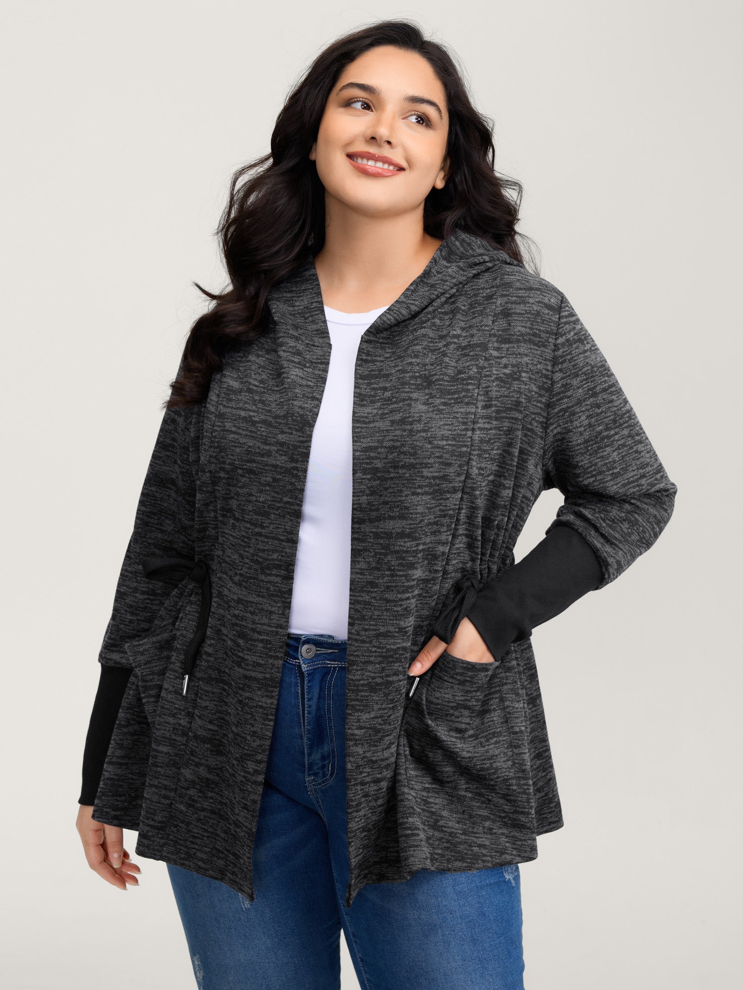 Channel Drawstring Contrast Hooded Jacket