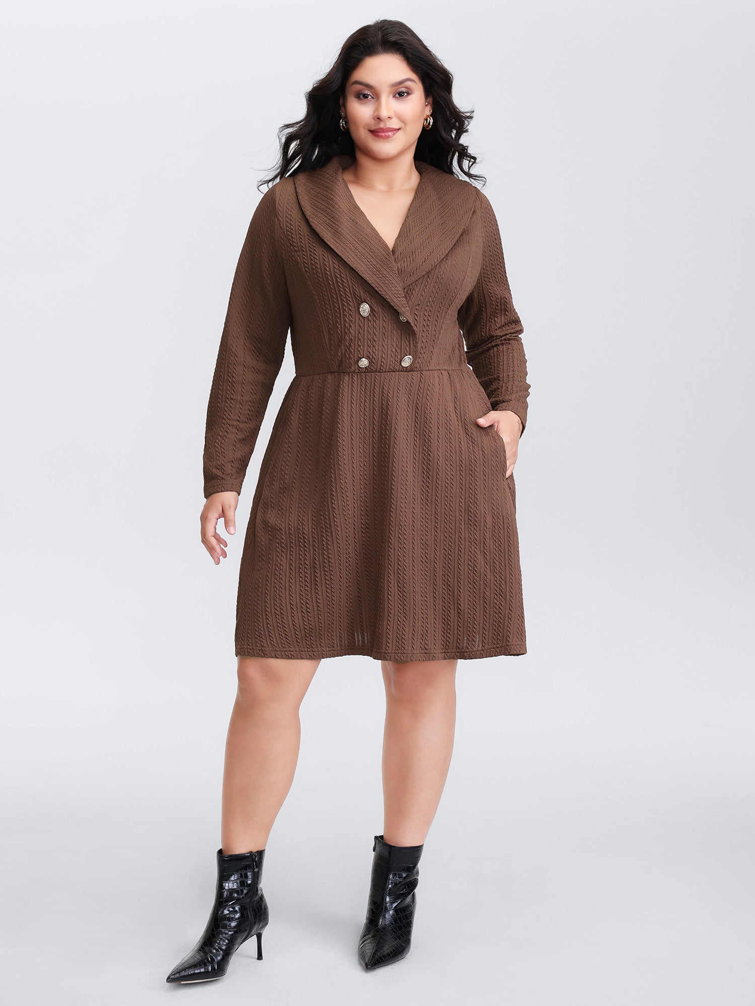 Cable Knit Double Decorative Button Knee-Length Dress