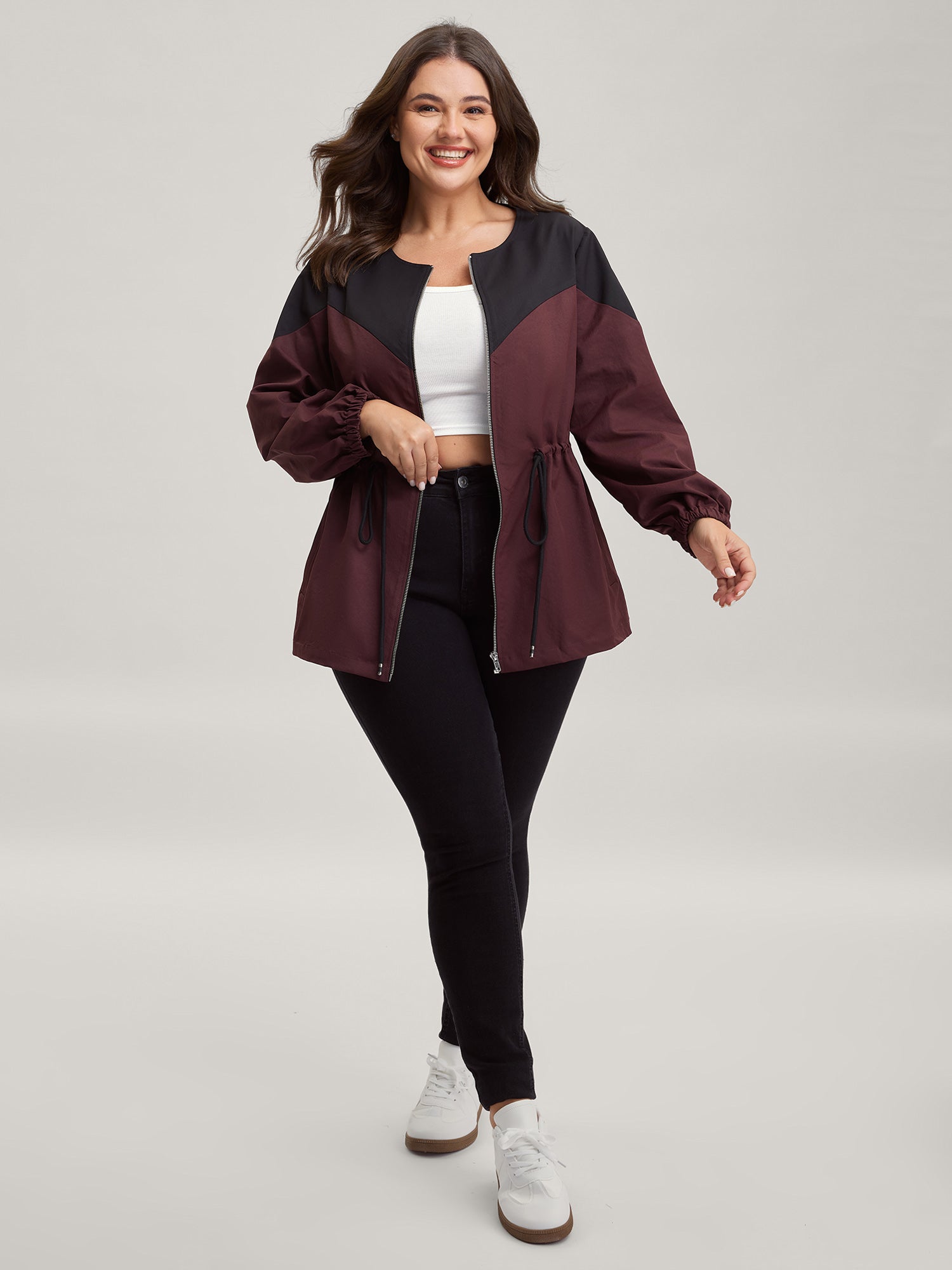 Color Contrast Zipper-Front Jacket