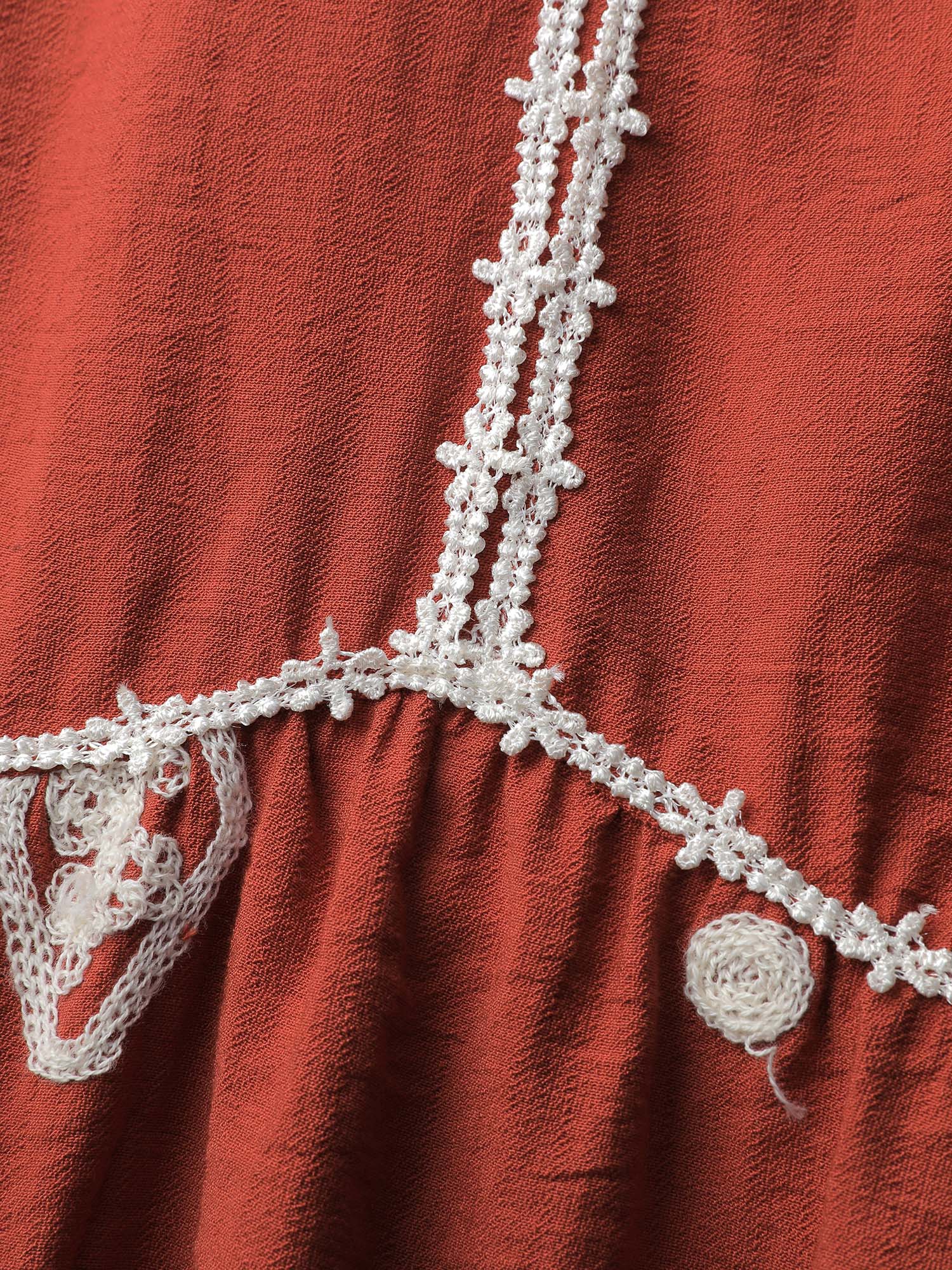 Embroidered Stretchy Waist Contrast Midi Dress