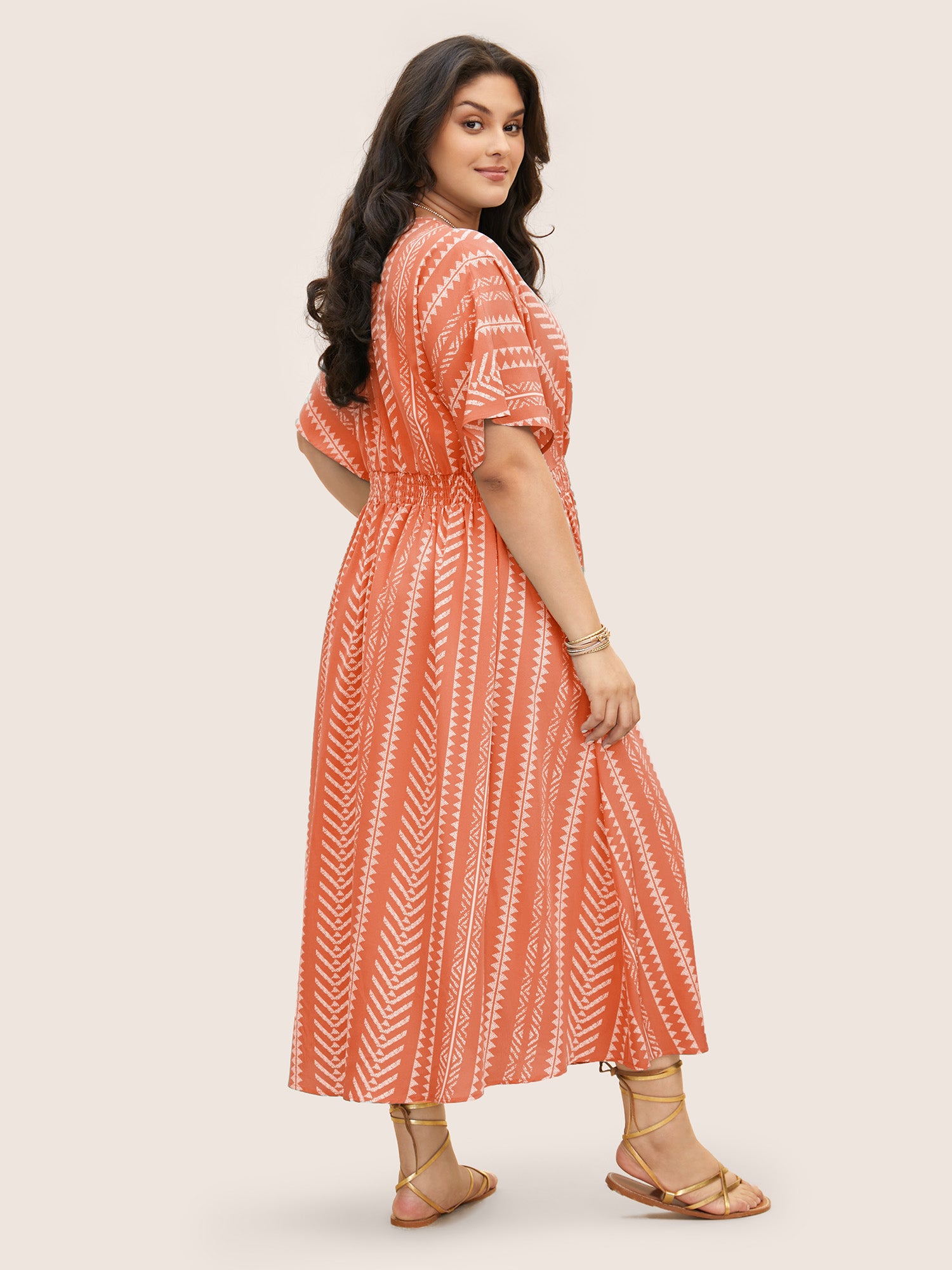 Solid Geometric Dolman Sleeve Pocket Shirred Split Hem Dress