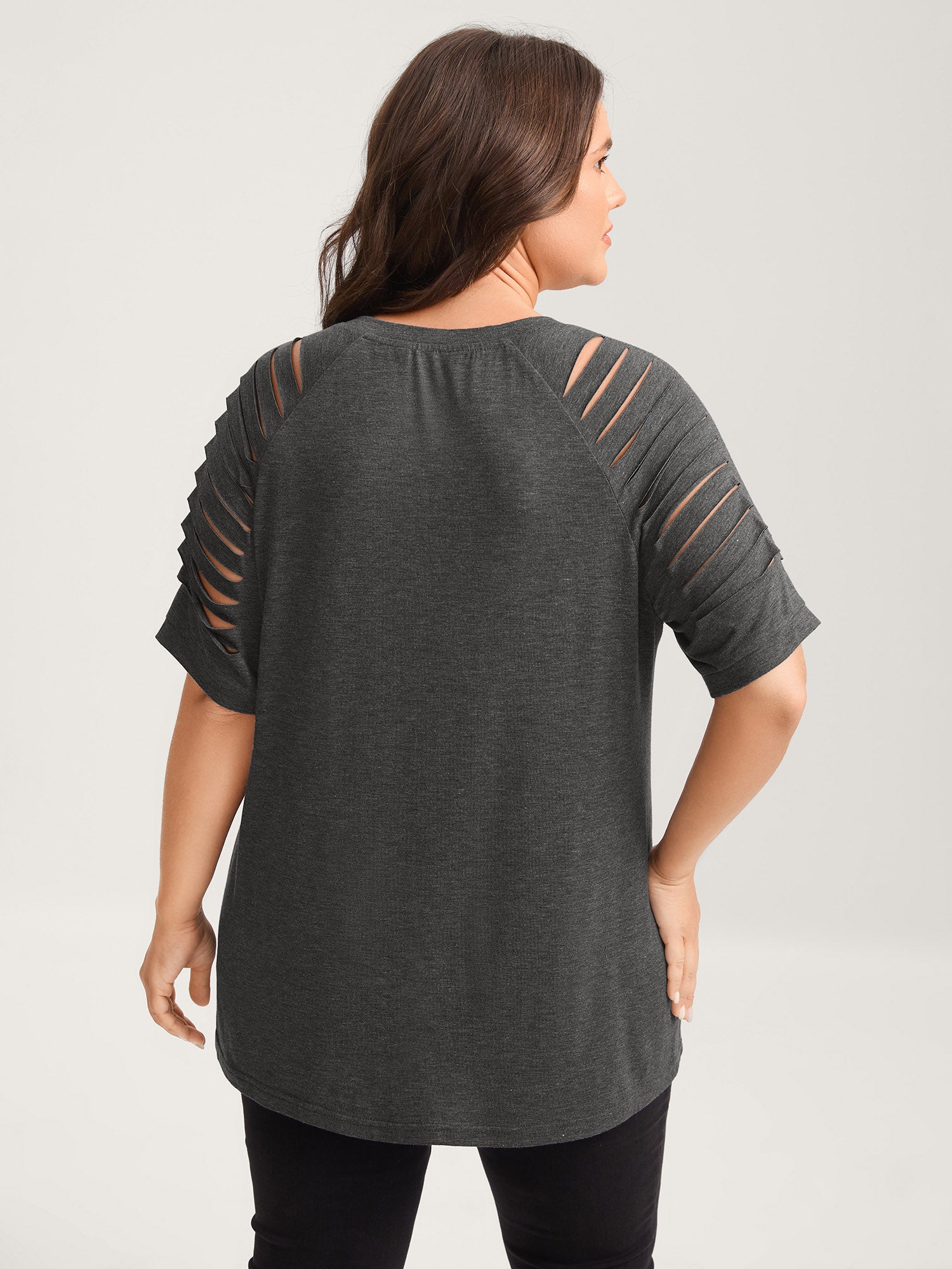Cut-Out Sleeve V Neck T-Shirt
