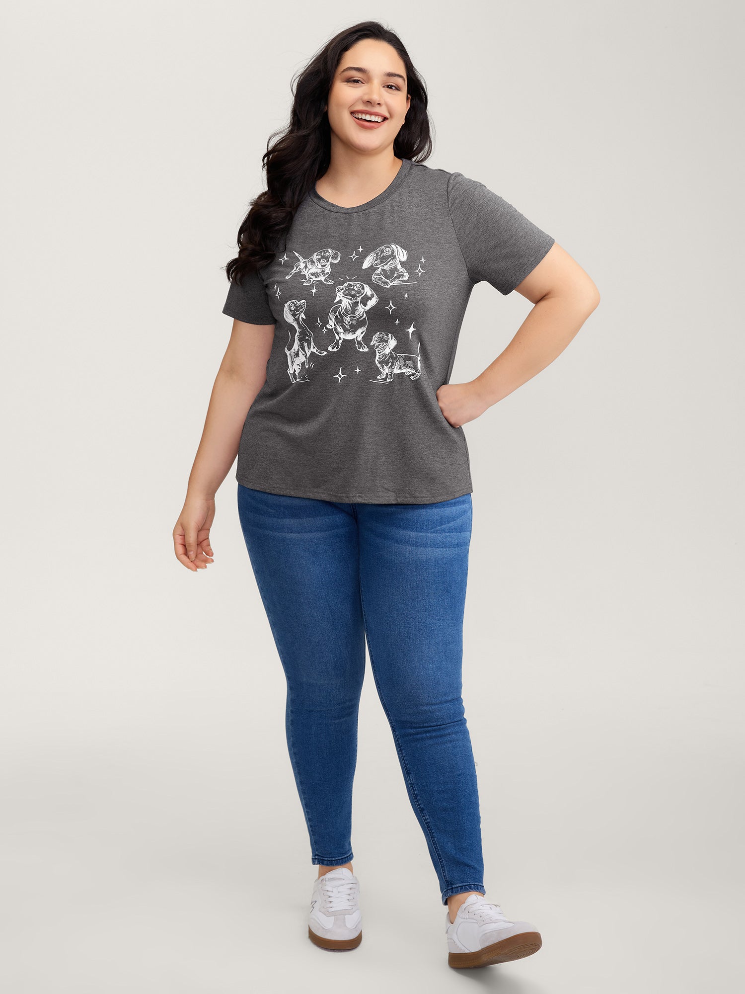 Dogs Print Round Neck T-Shirt