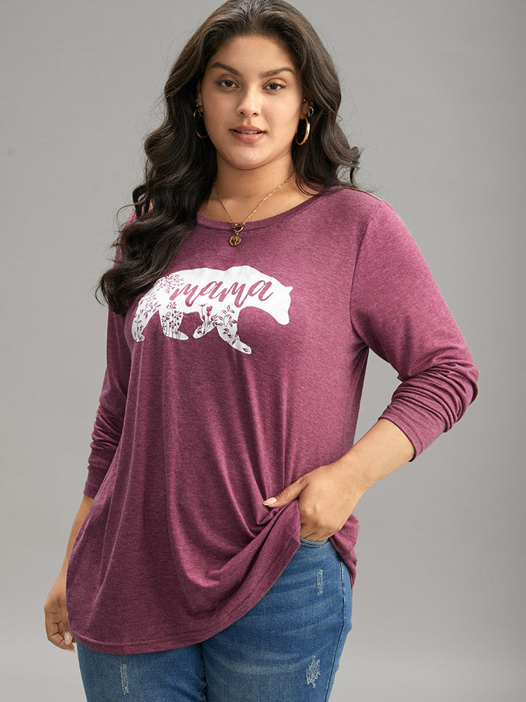 Animal & Letter Print Round Neck T-shirt