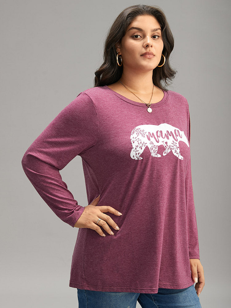 Animal & Letter Print Round Neck T-shirt