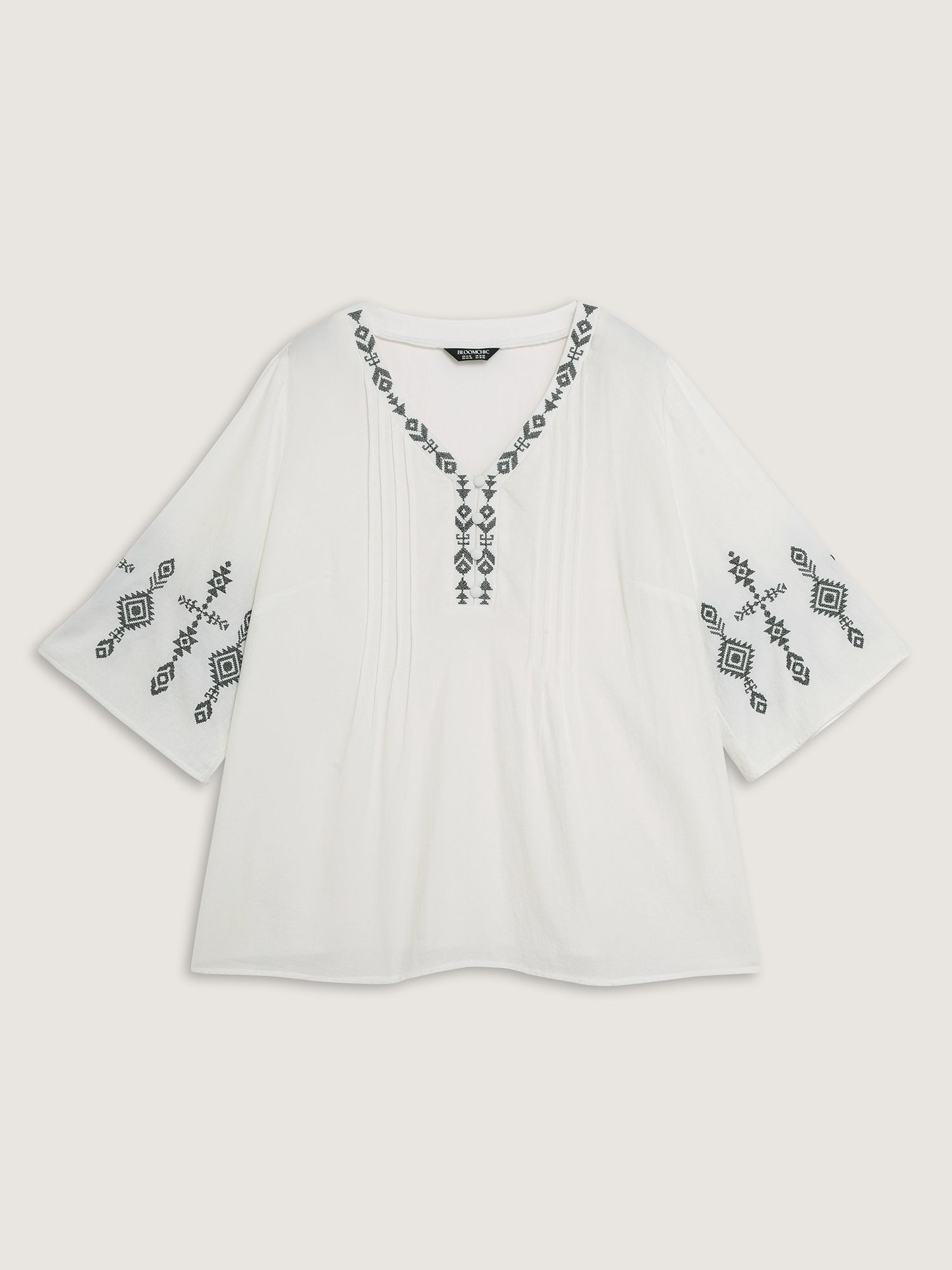 Cotton Boho Embroidery V-Neck Blouse