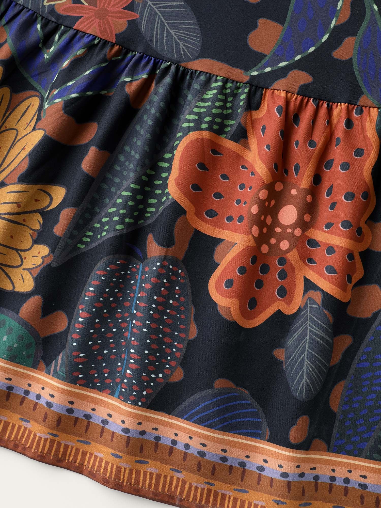 Floral Shirred Lantern Sleeve Midi Dress