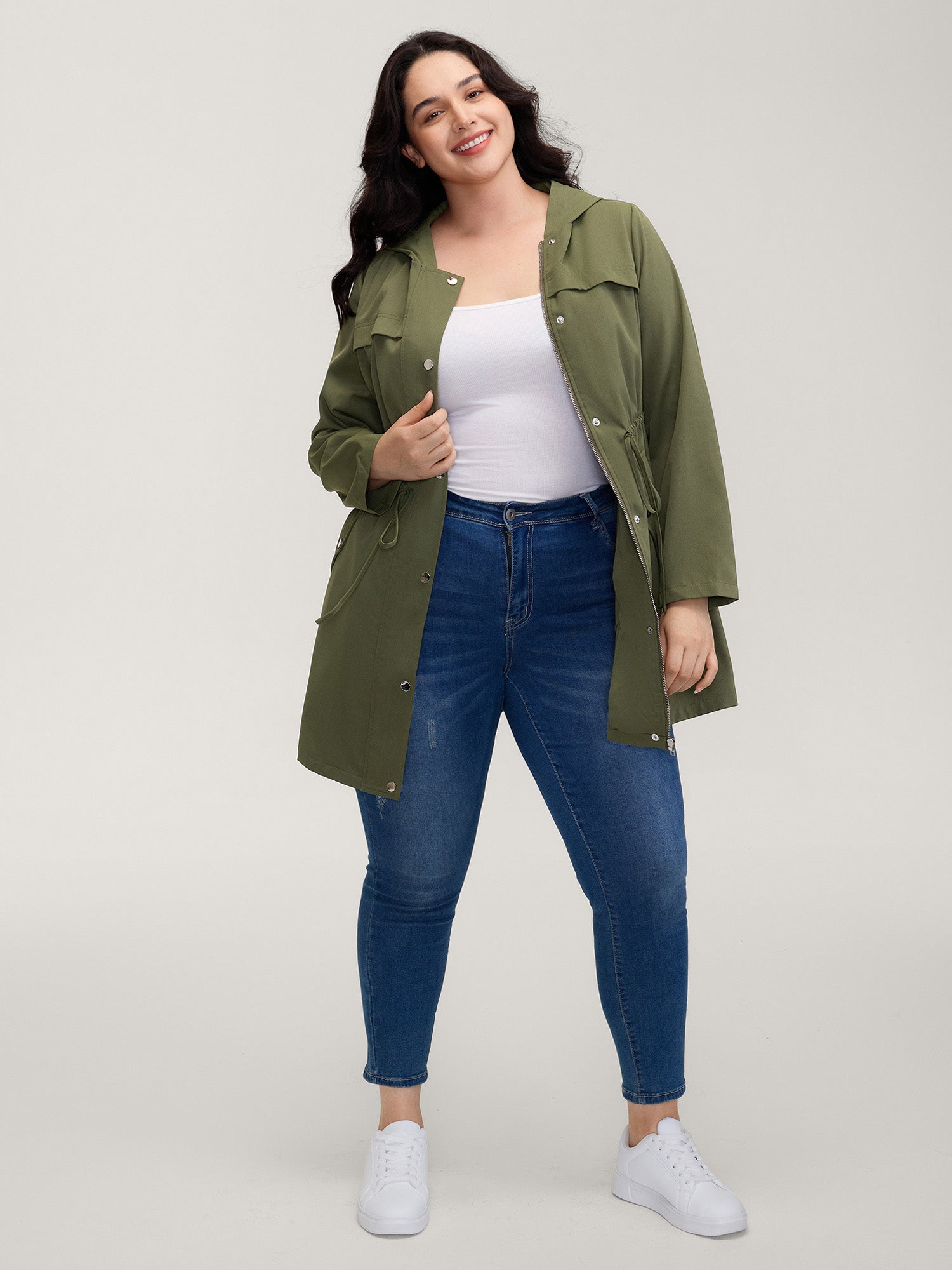 Parka Hooded Adjustable Waist Drawstring Jacket