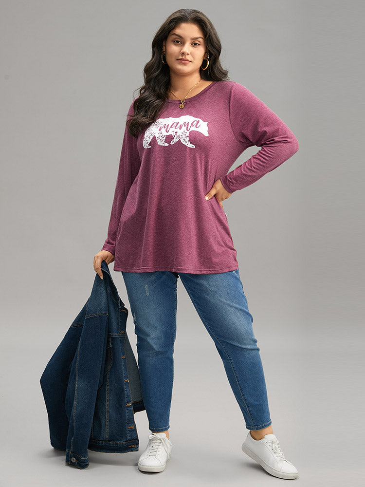 Animal & Letter Print Round Neck T-shirt