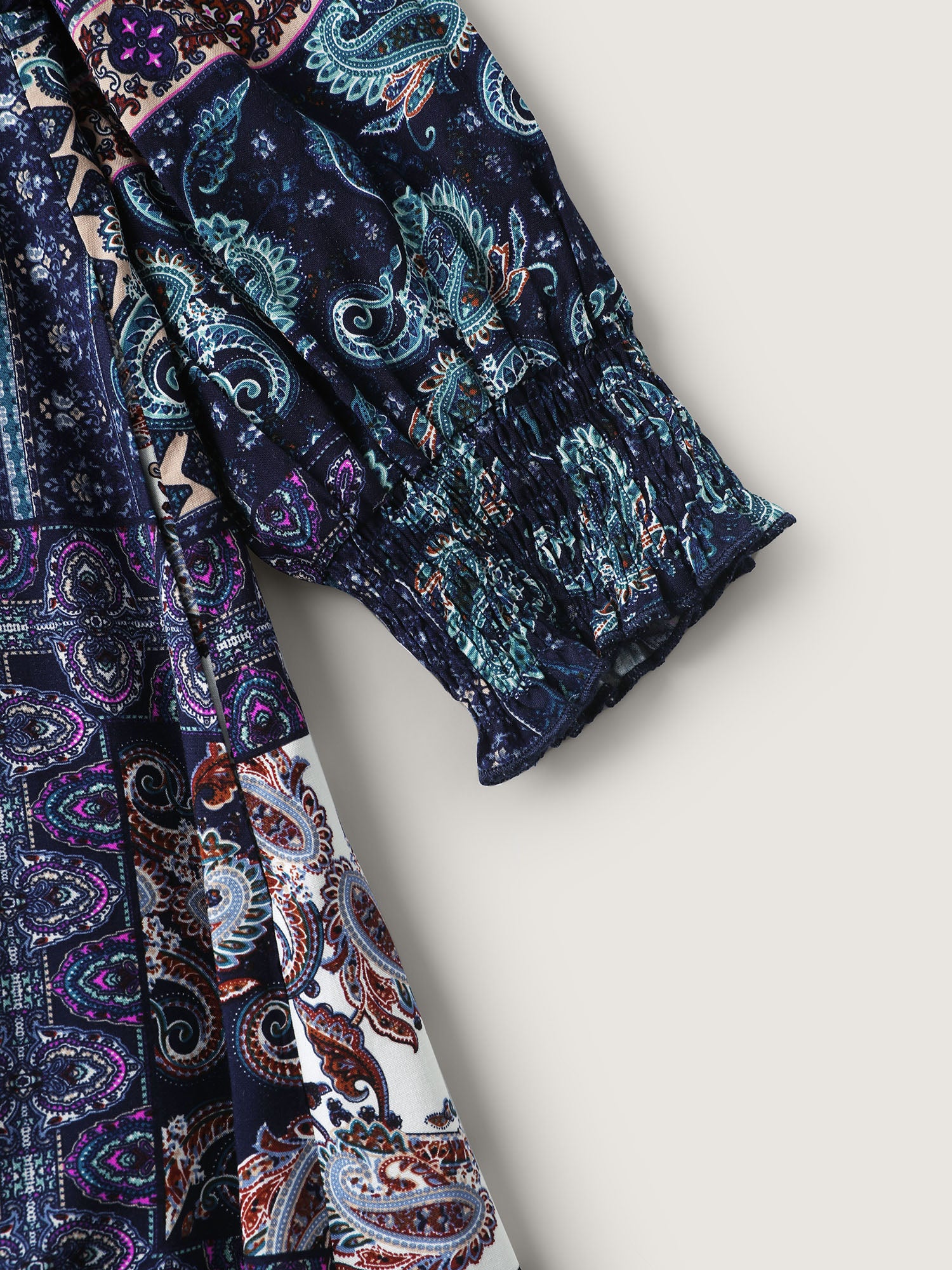 Rayon Floral Collage Shirred Maxi Dress