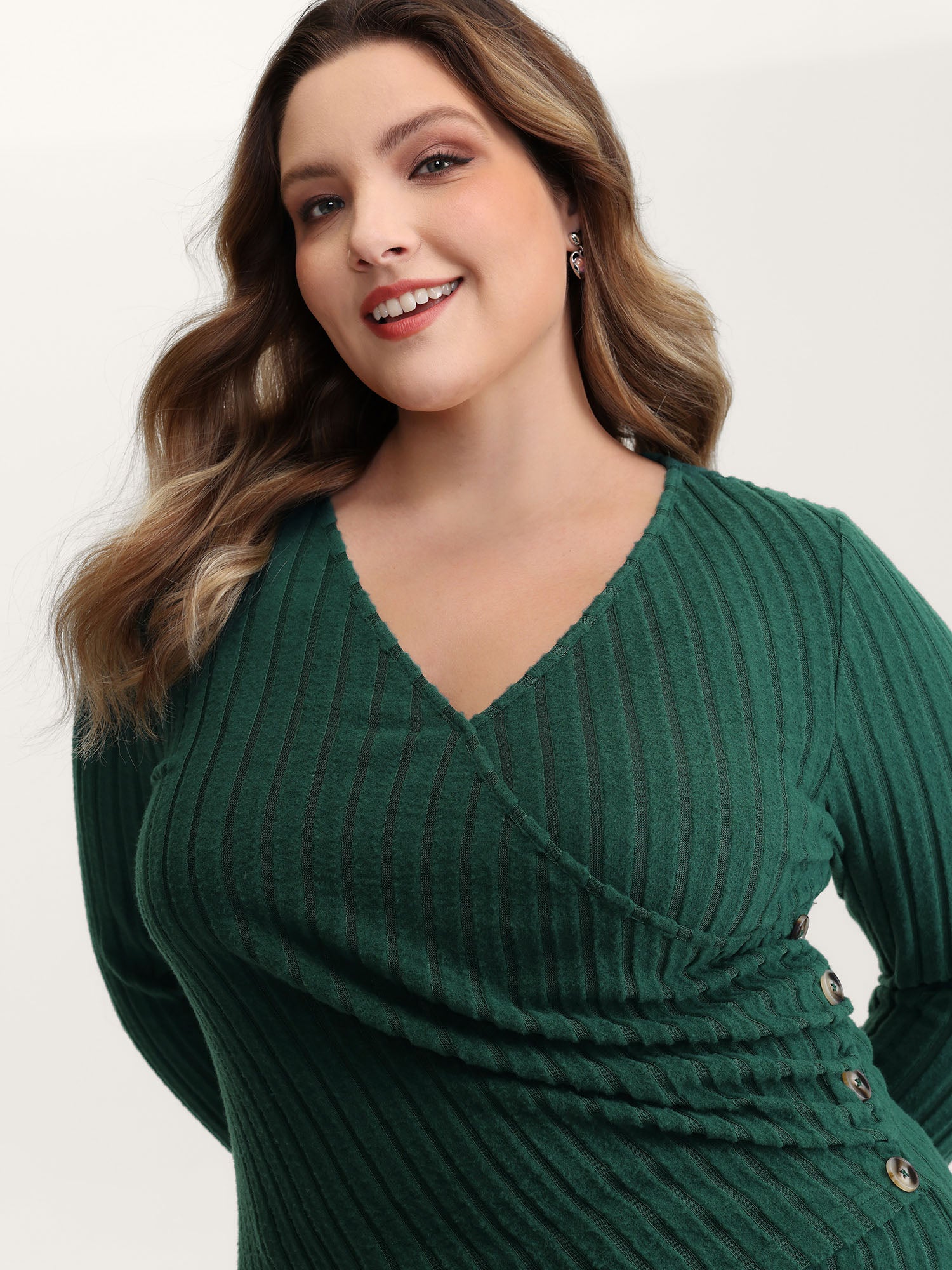 Textured Wrap Button Detail Knit Top