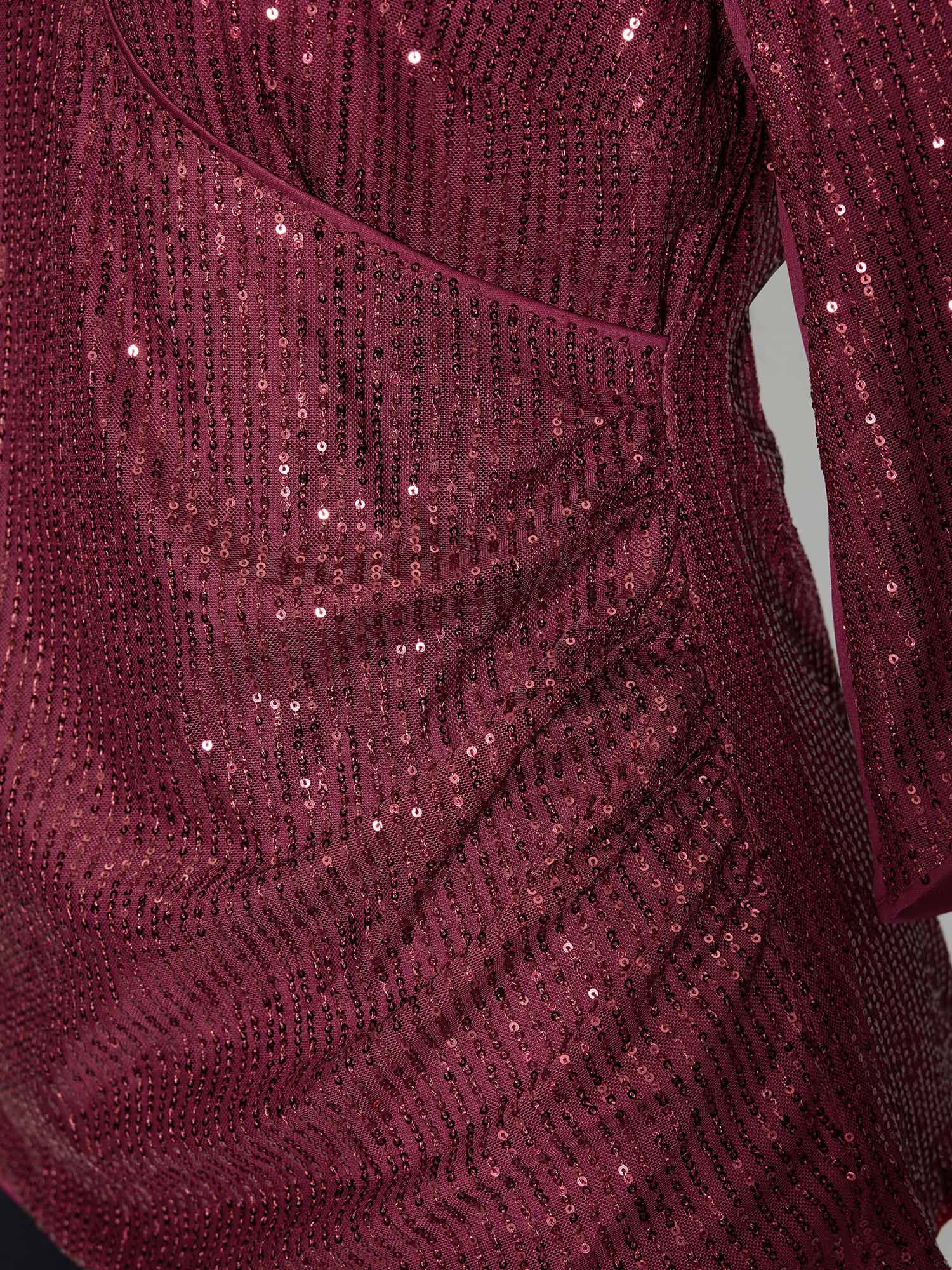 Shimmery Sequin Gathered Flared Sleeve Blouse