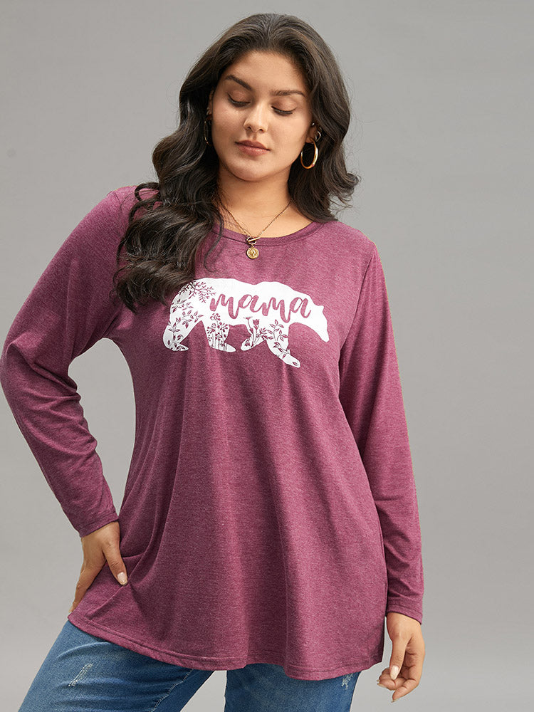 Animal & Letter Print Round Neck T-shirt
