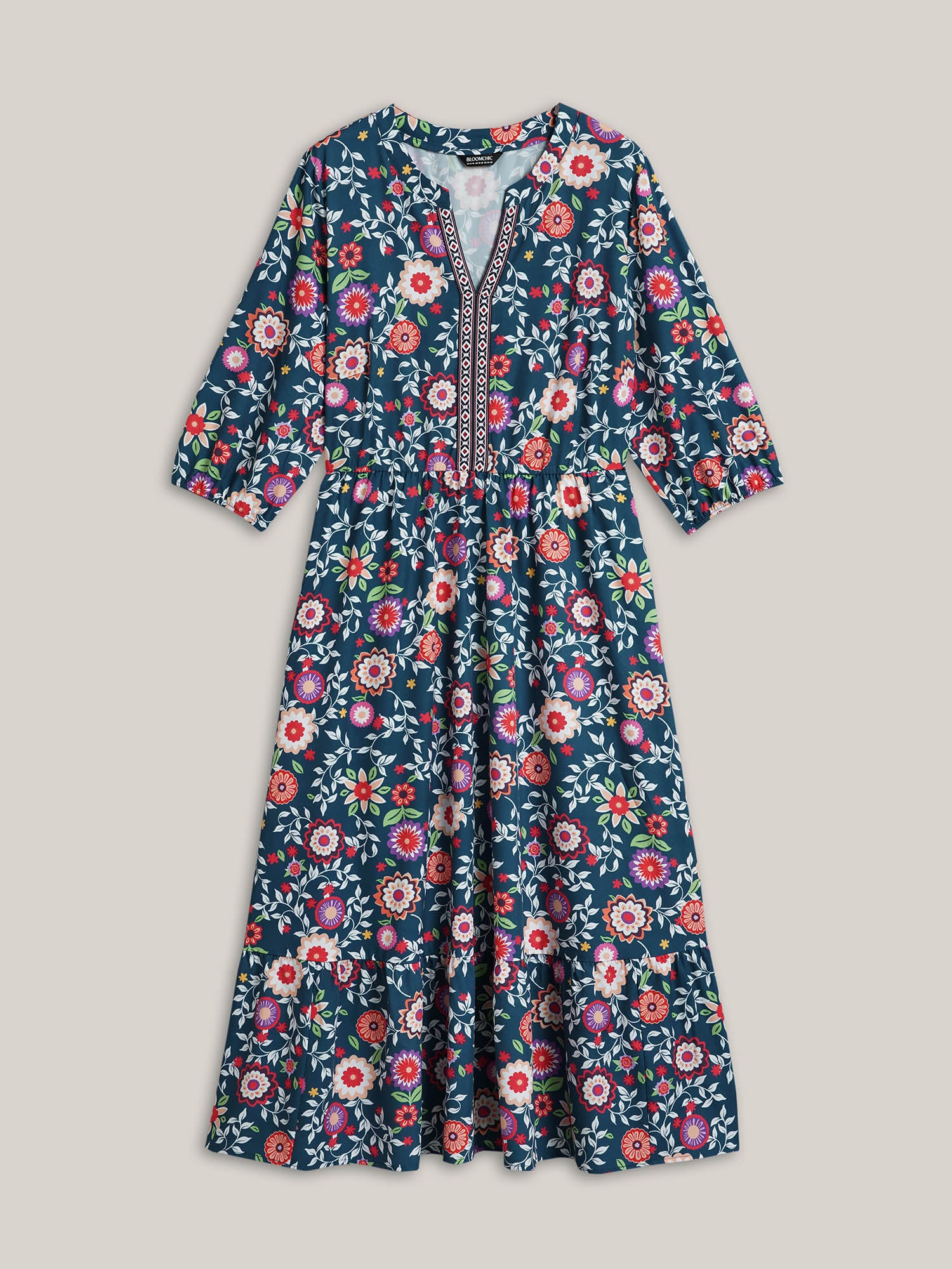 Floral Print Stretchy-Waist Pockets Maxi Dress