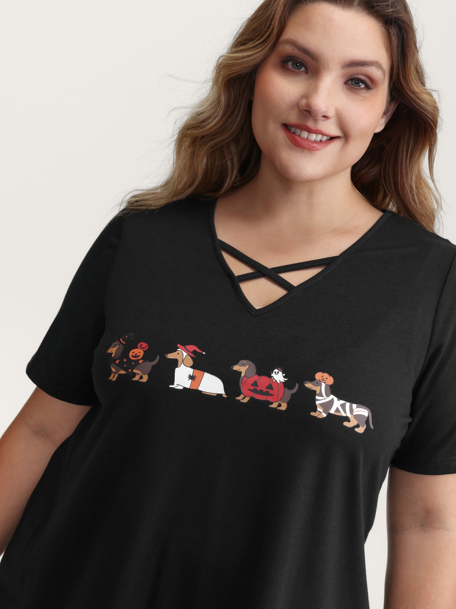 Trick or BloomChic Crossover Neck-Tie T-Shirt