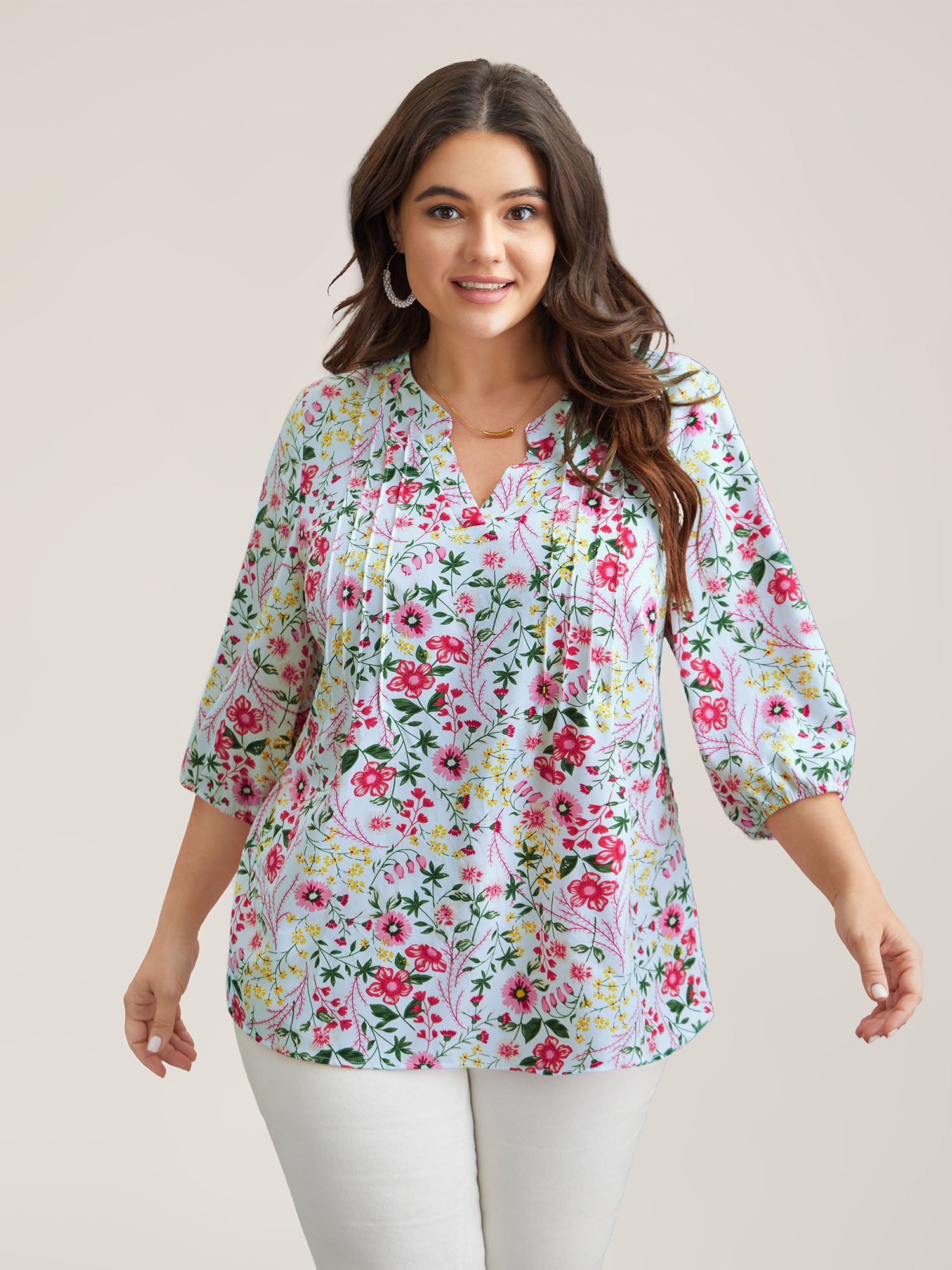 Floral Print Notched Collar Shirt