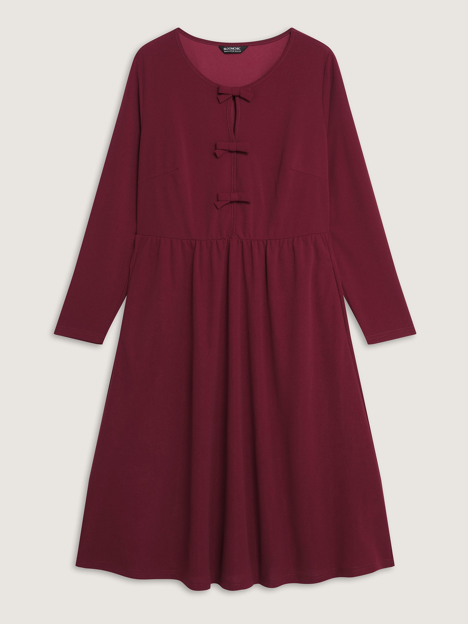 Bowknot Detail Pockets Knit Midi Dress