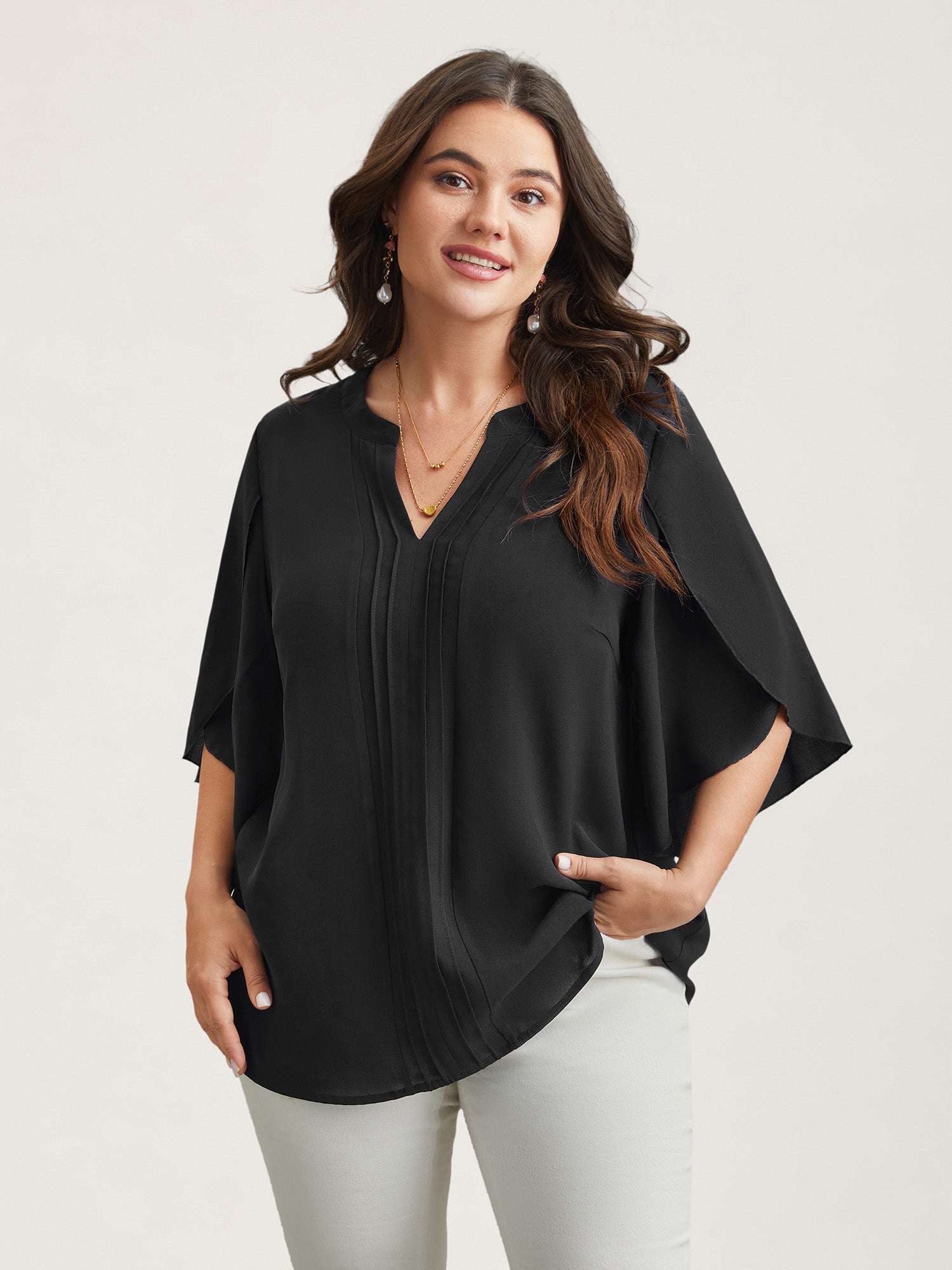 Petal Sleeve Toothpick Pleats Shirt
