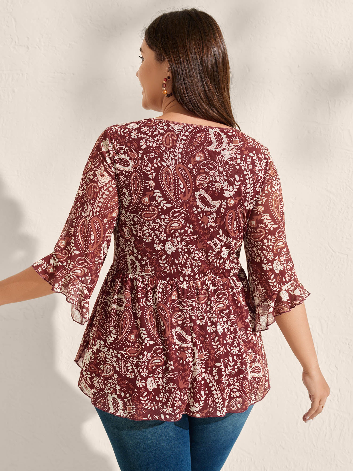 Paisley Print Lined Sheer Knit Top