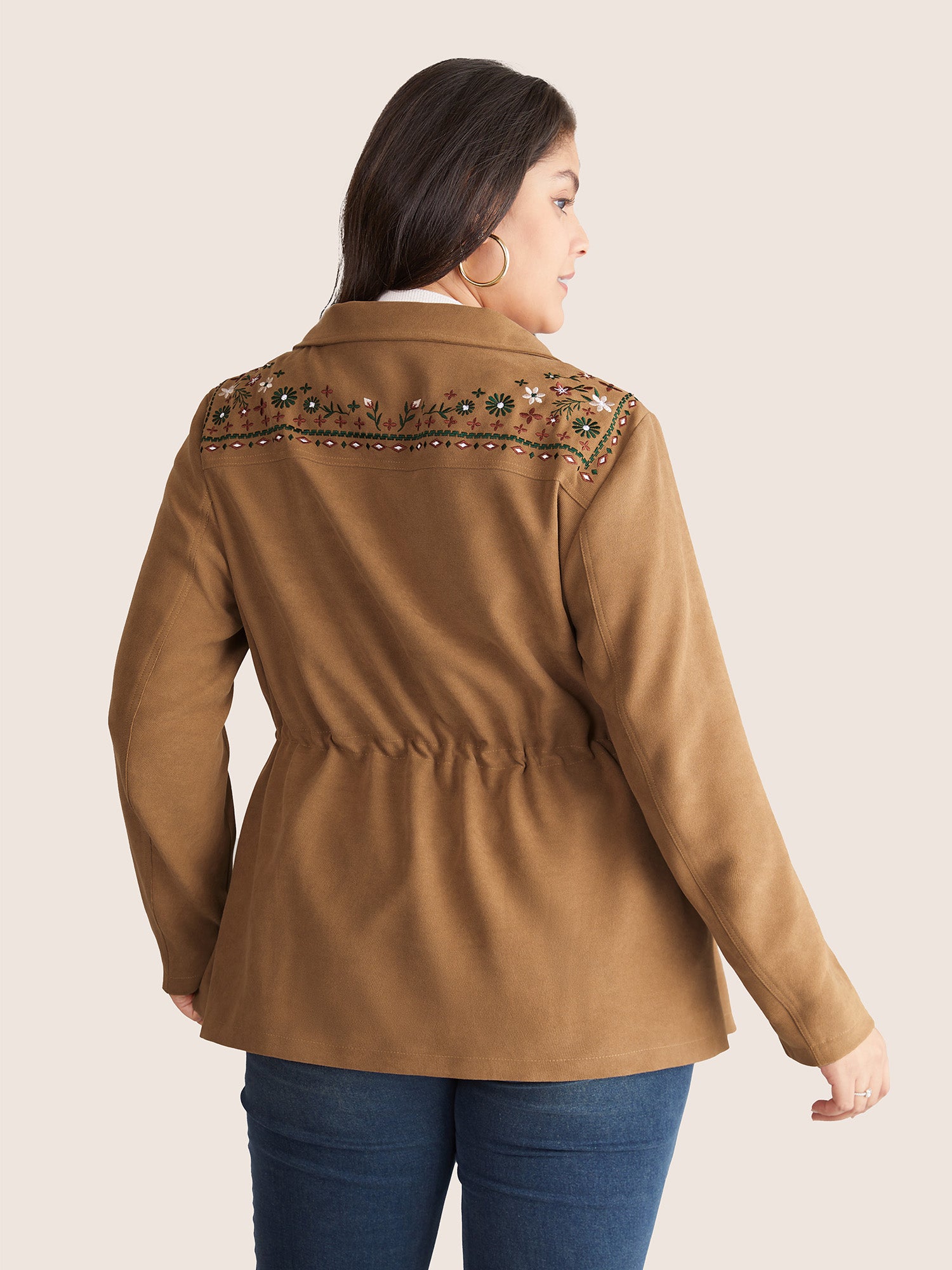 Ditsy Floral Embroidered Drawstring Pocket Jacket