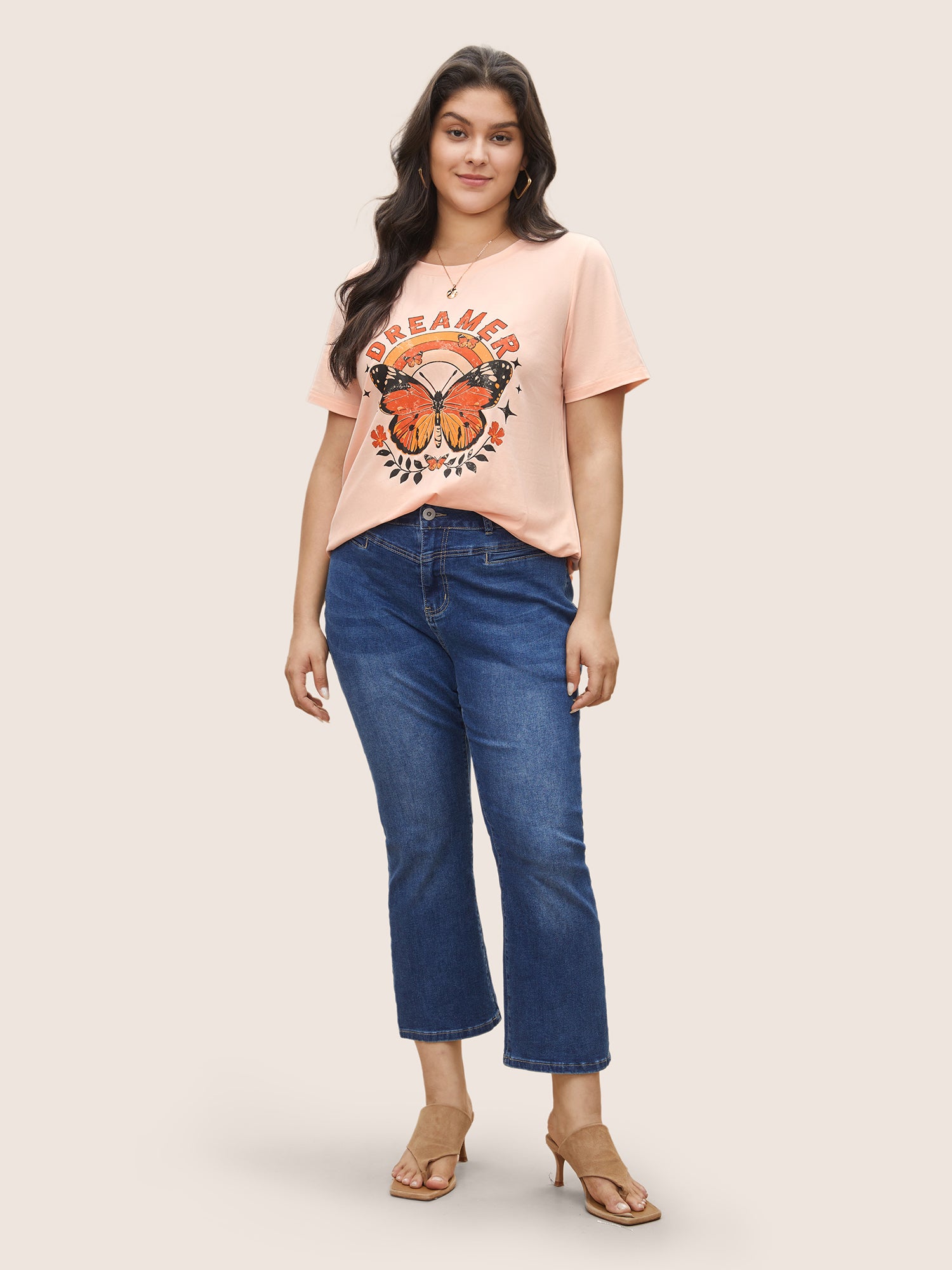 Crew Neck Art & Design Butterfly Print T-shirt