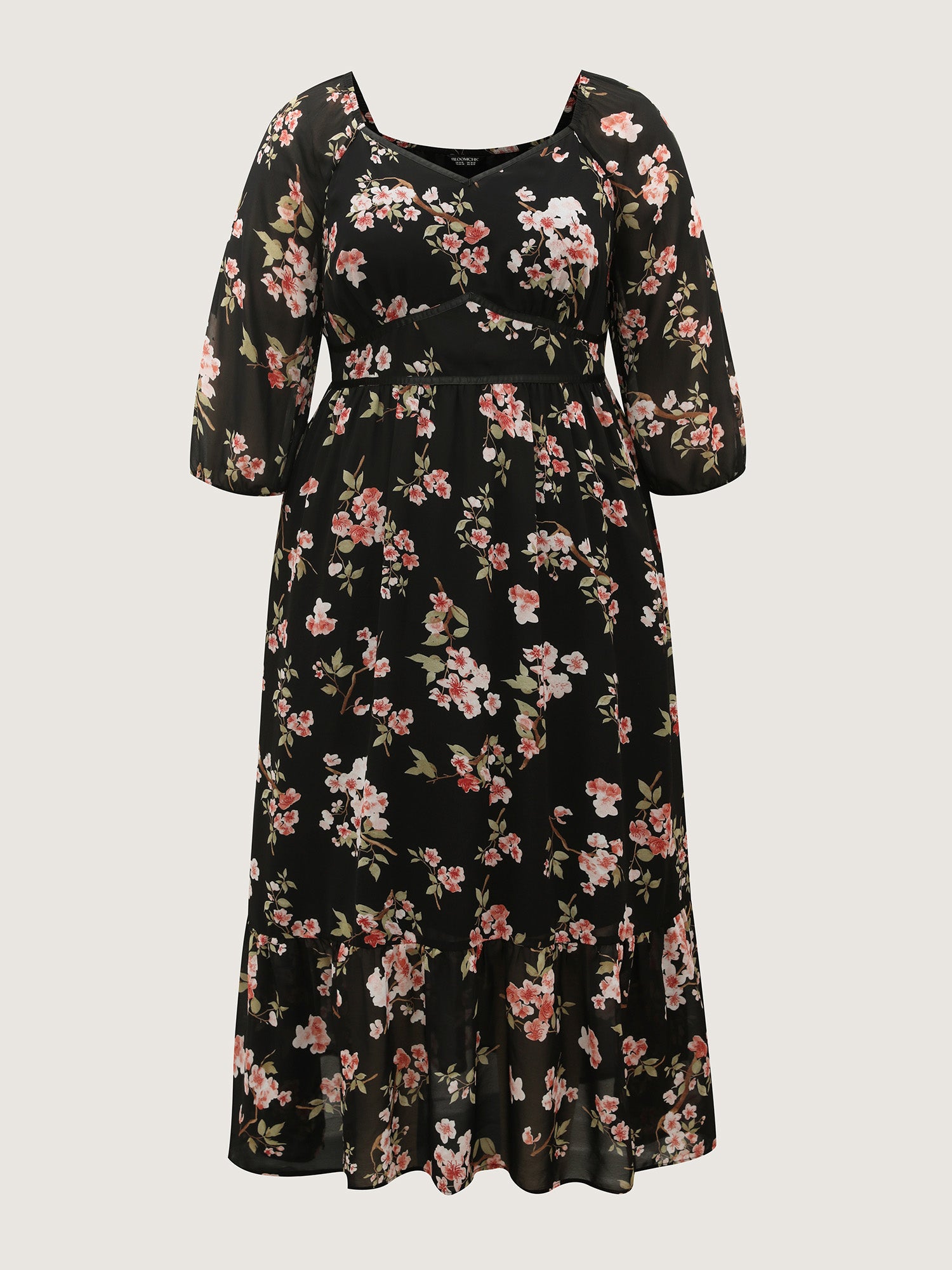 Chiffon Floral Triangular Waist Cinched Maxi Dress