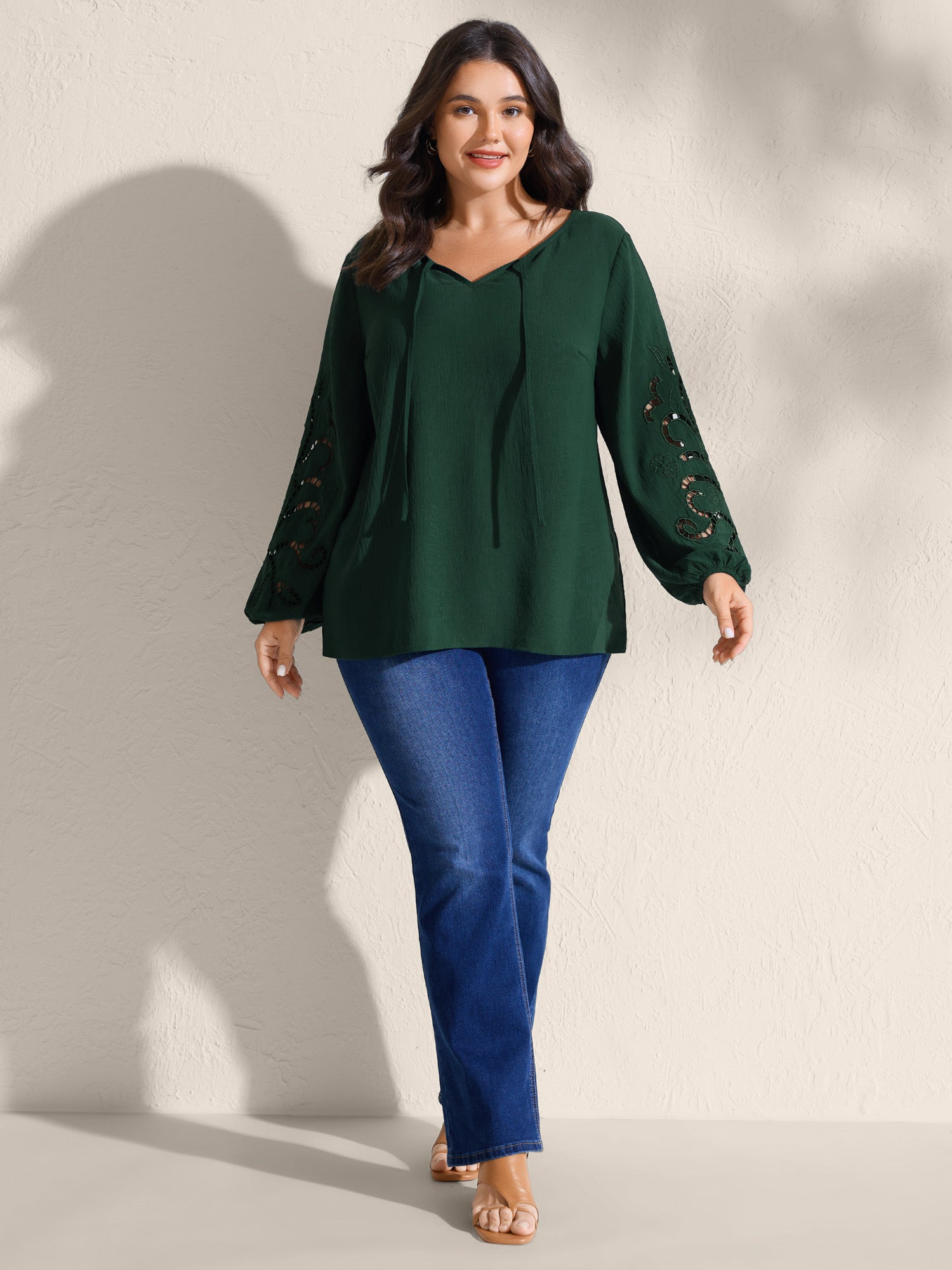 Embroidered Cut-Out Sleeve Solid Blouse
