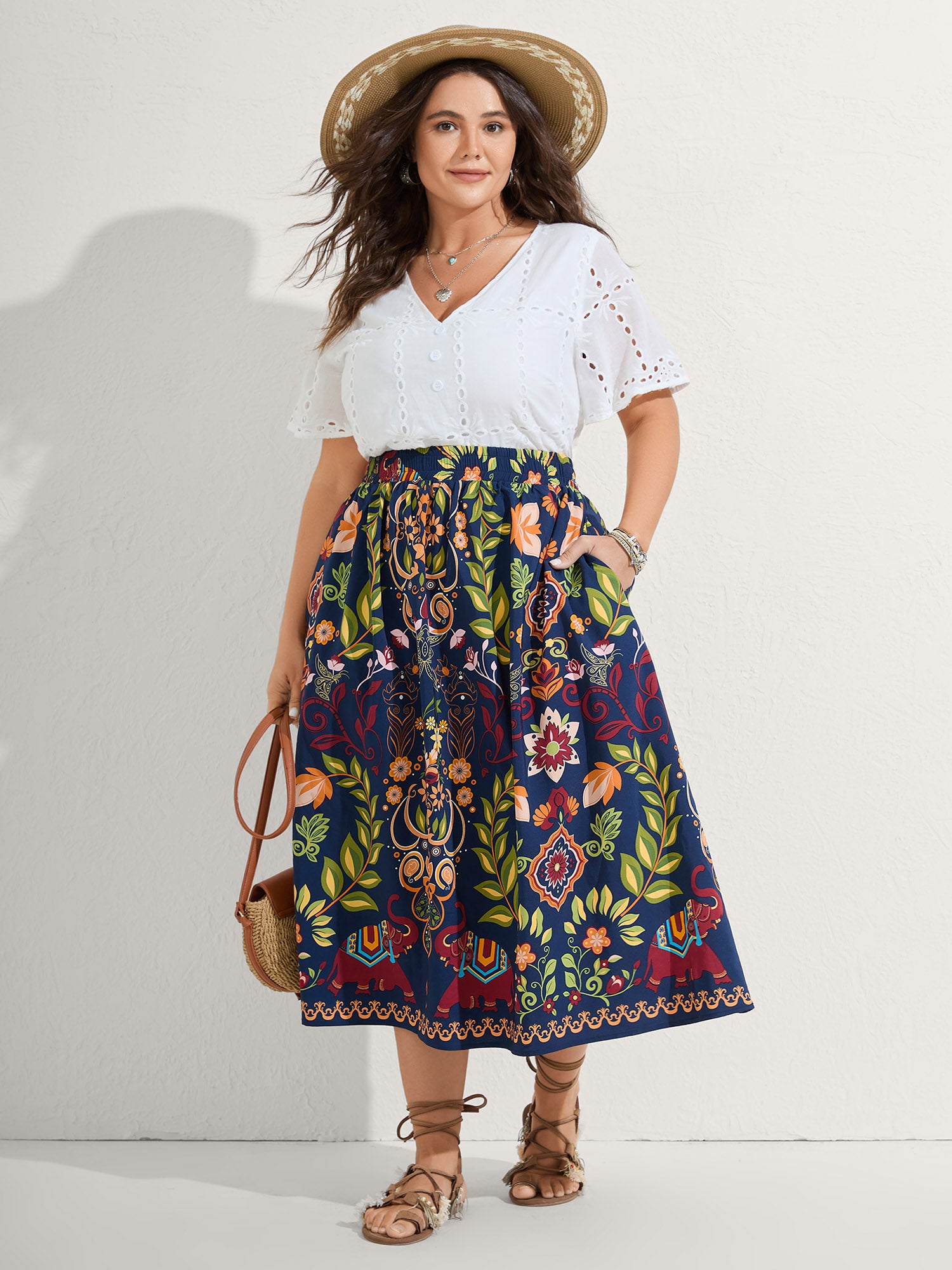 Multi-Color Floral Pockets Midi Skirt