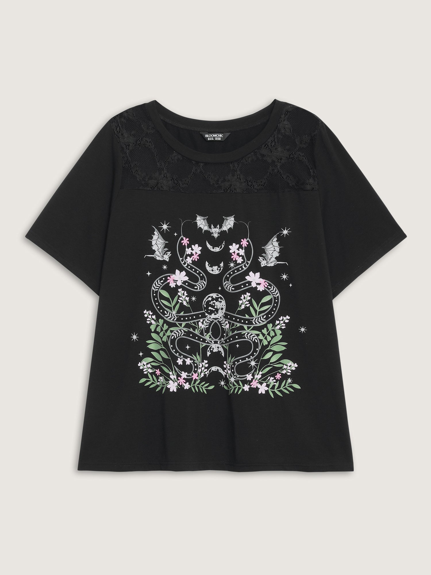 Midnight Garden Sheer Lace Trim T-Shirt