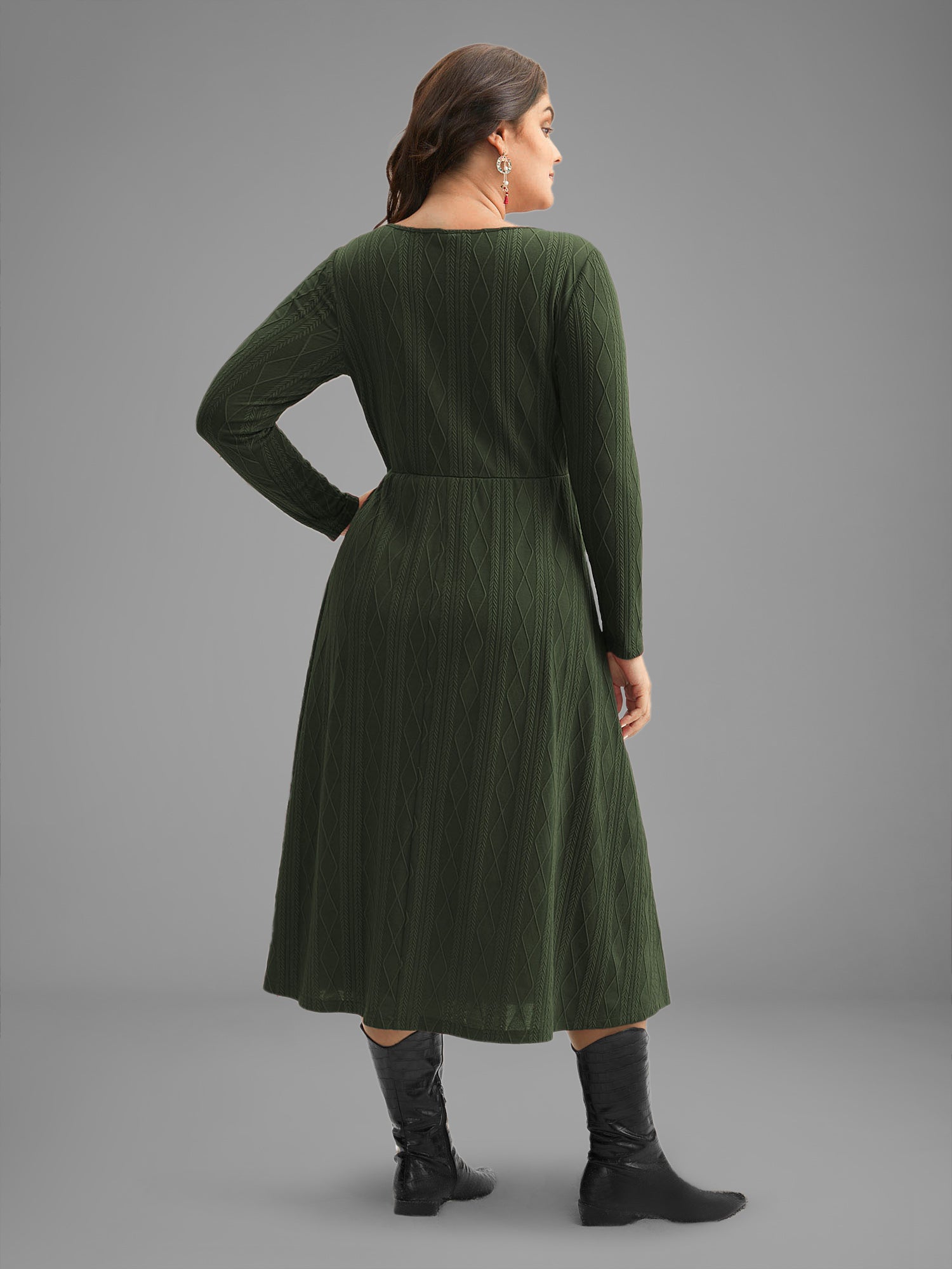 Textured Knit Fit-And-Flare Midi Dress
