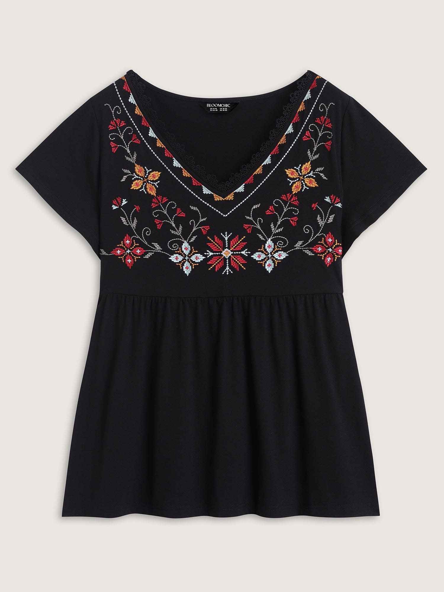 Color Floral Embroidery Lace Knit Top