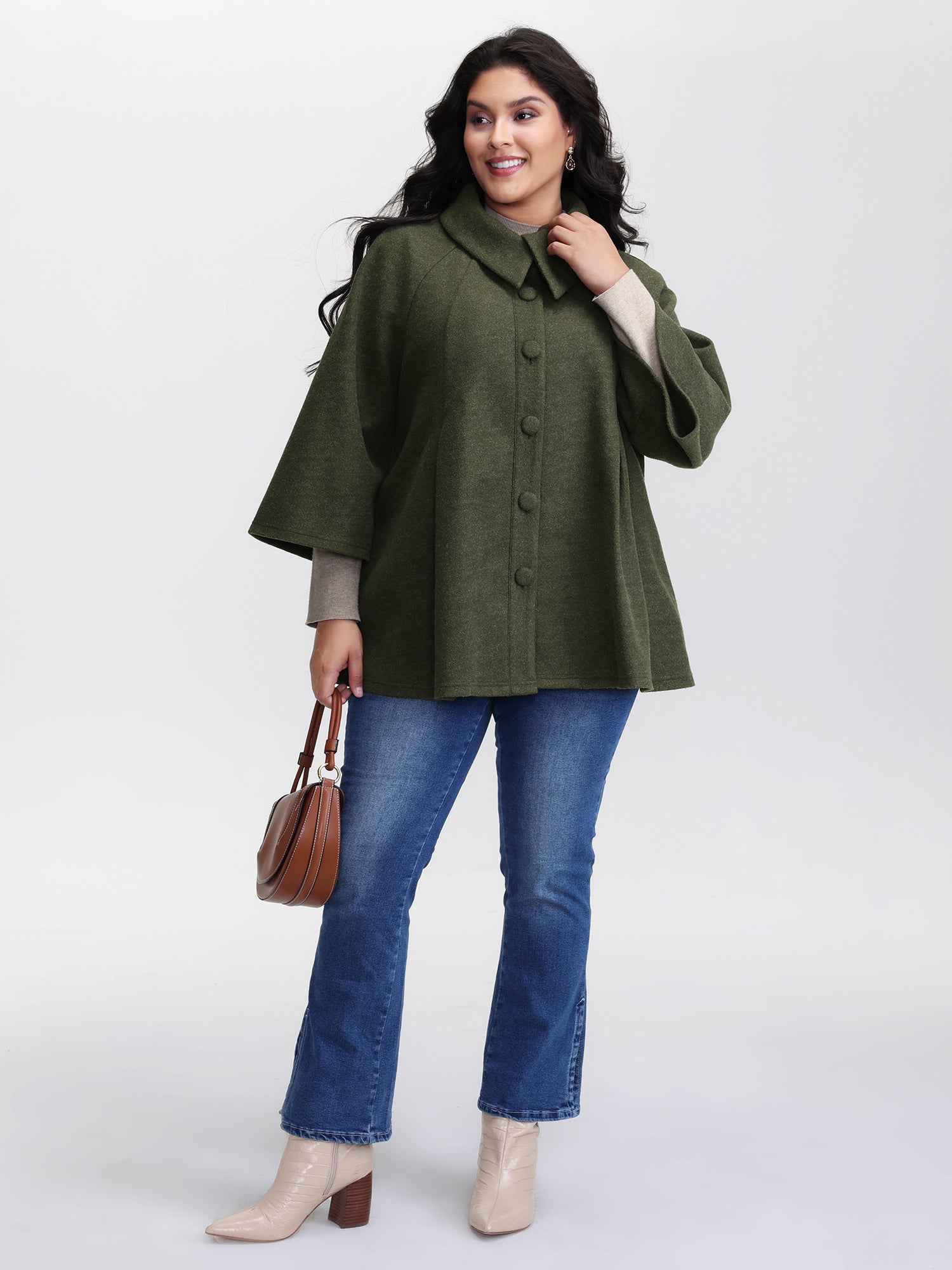 Flared Sleeve A-Line Button Jacket