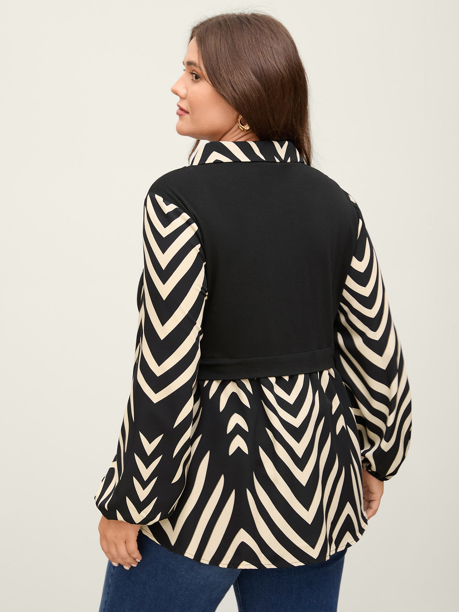 Geometric Print Mixed Material Knit Top