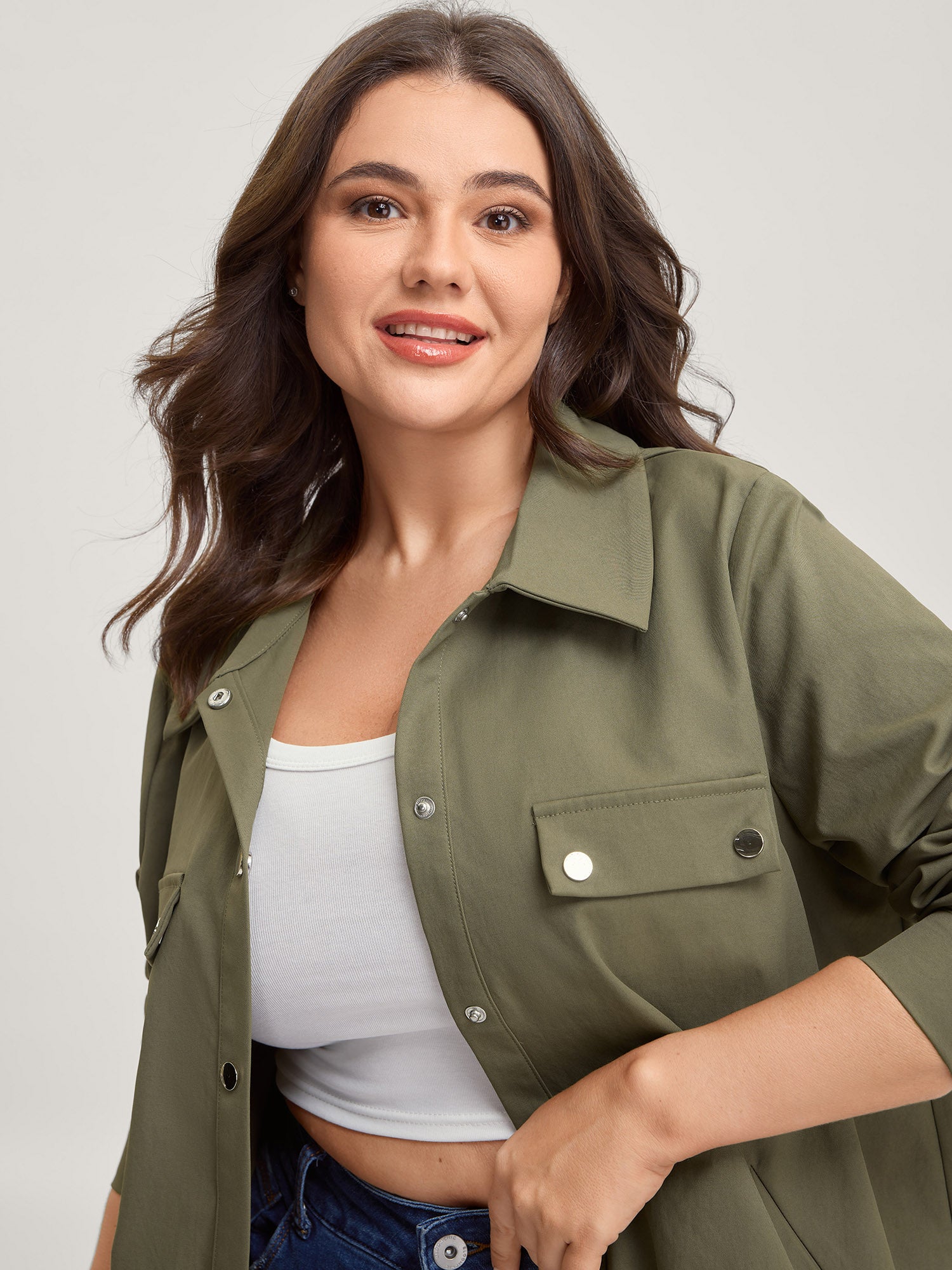 Elastic Adjustable Hem Pockets Jacket