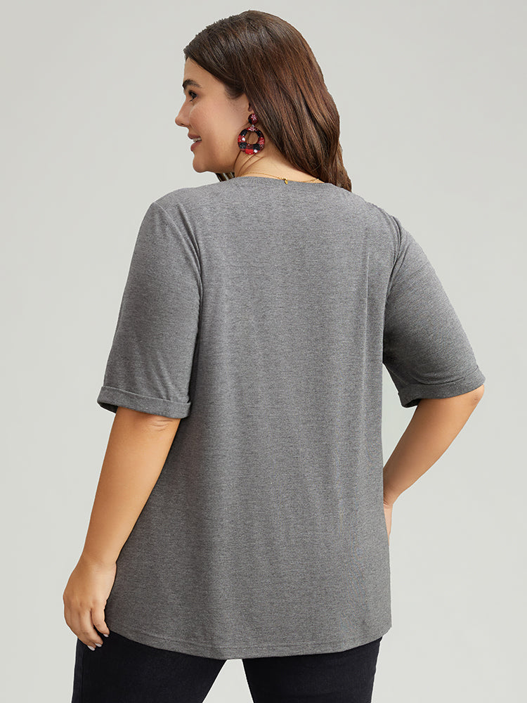 Christmas Gingham Patchwork V Neck T-shirt