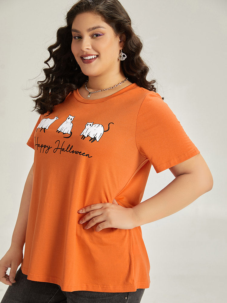 Halloween Letter & Animals Crew Neck T-shirt