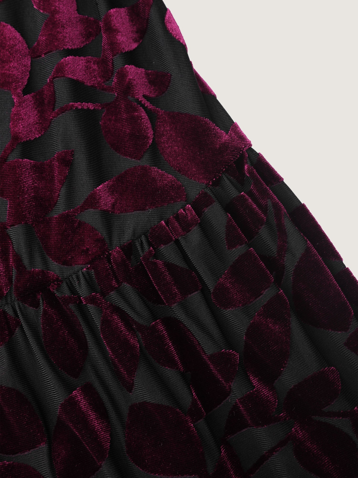 Laser-Cut Velvet Pleated Maxi Skirt